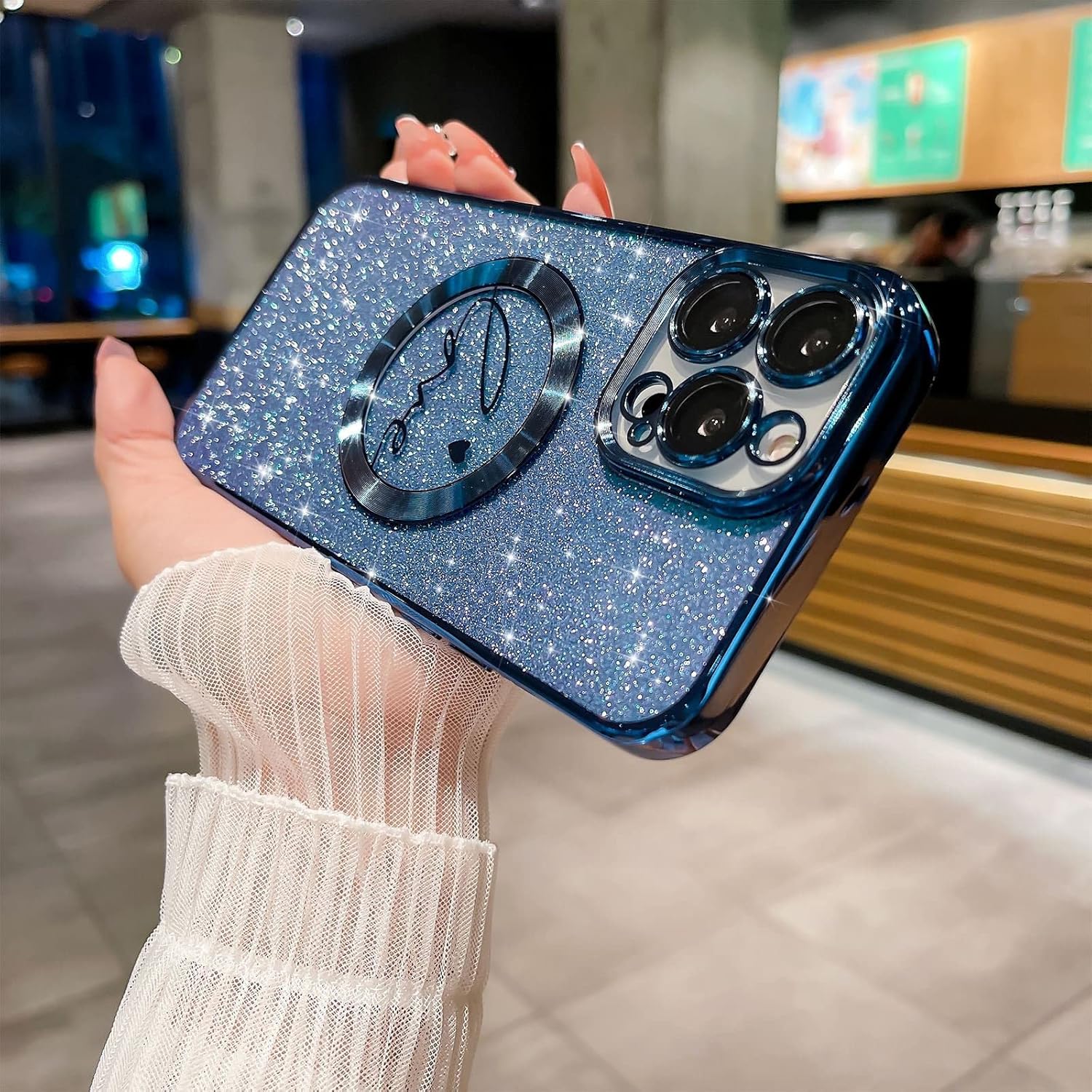 MGQILING Funda magnética con purpurina compatible con iPhone 11 Pro Max de 6.5 pulgadas, funda transparente de lujo, con diseño de corazón chapado
