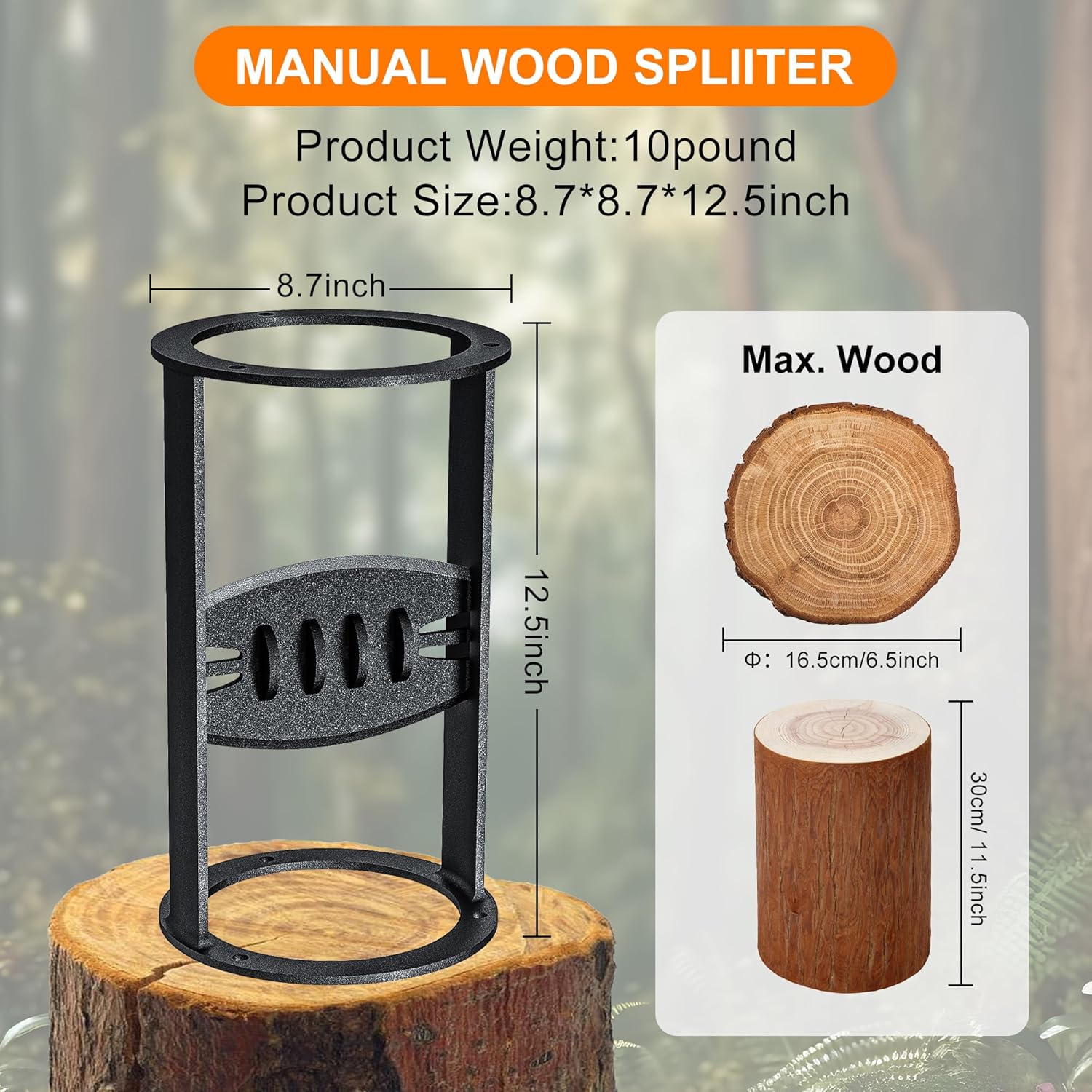 Divisor de madera de leña actualizado, cuña divisora de troncos, moldeo de una sola pieza portátil seguro de acero fundido resistente para cortador