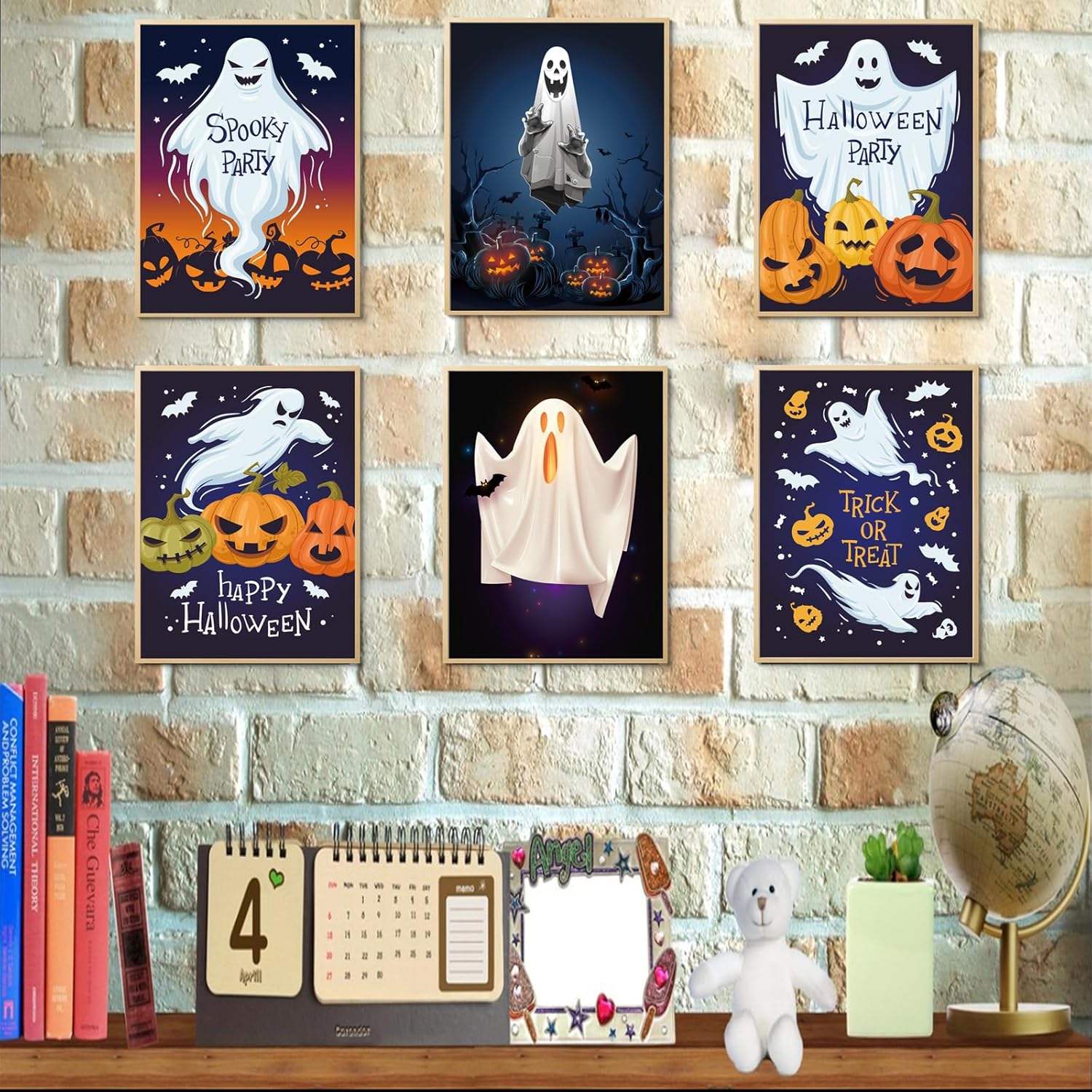 CEKEIOLMLW Póster de fantasma, arte de pared de Halloween, divertido y espeluznante estampado de calabaza iluminada, decoración de pared de