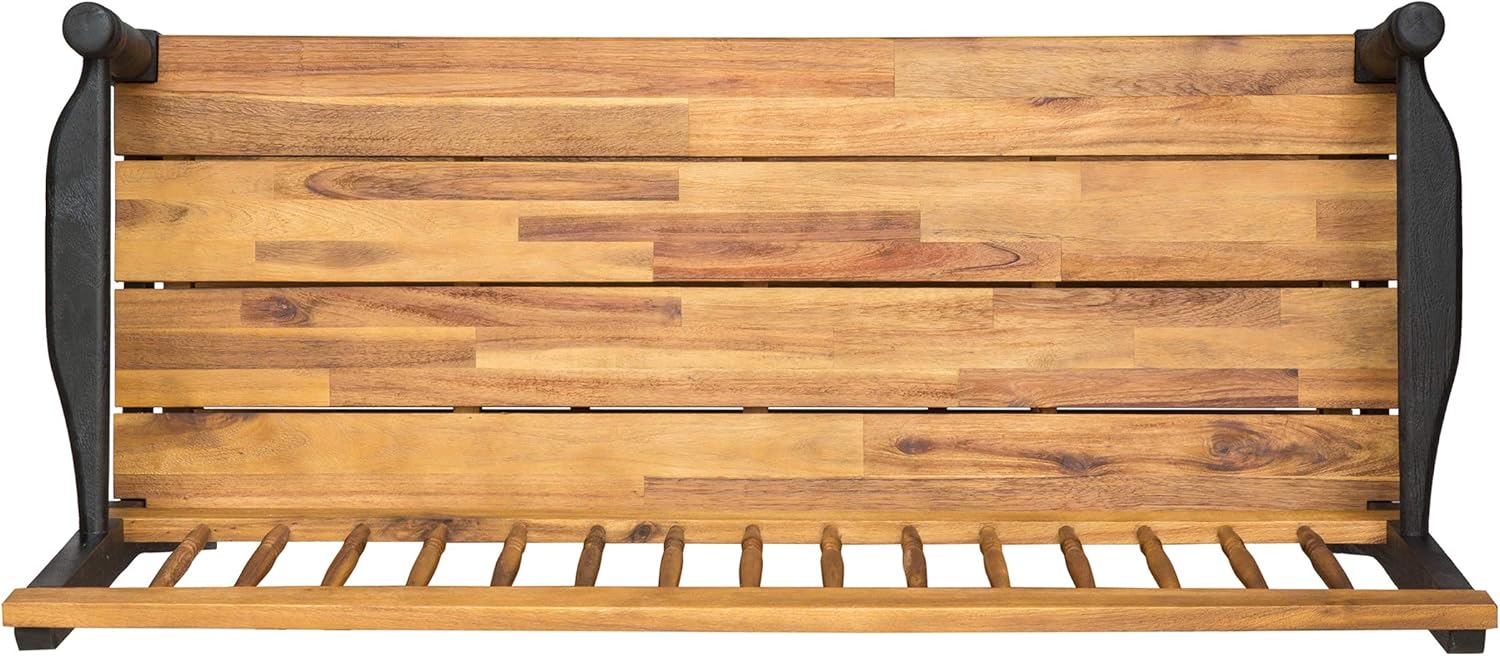 Christopher Knight Home Eddie – Banco de madera de acacia para interiores con estante, acabado de teca y negro