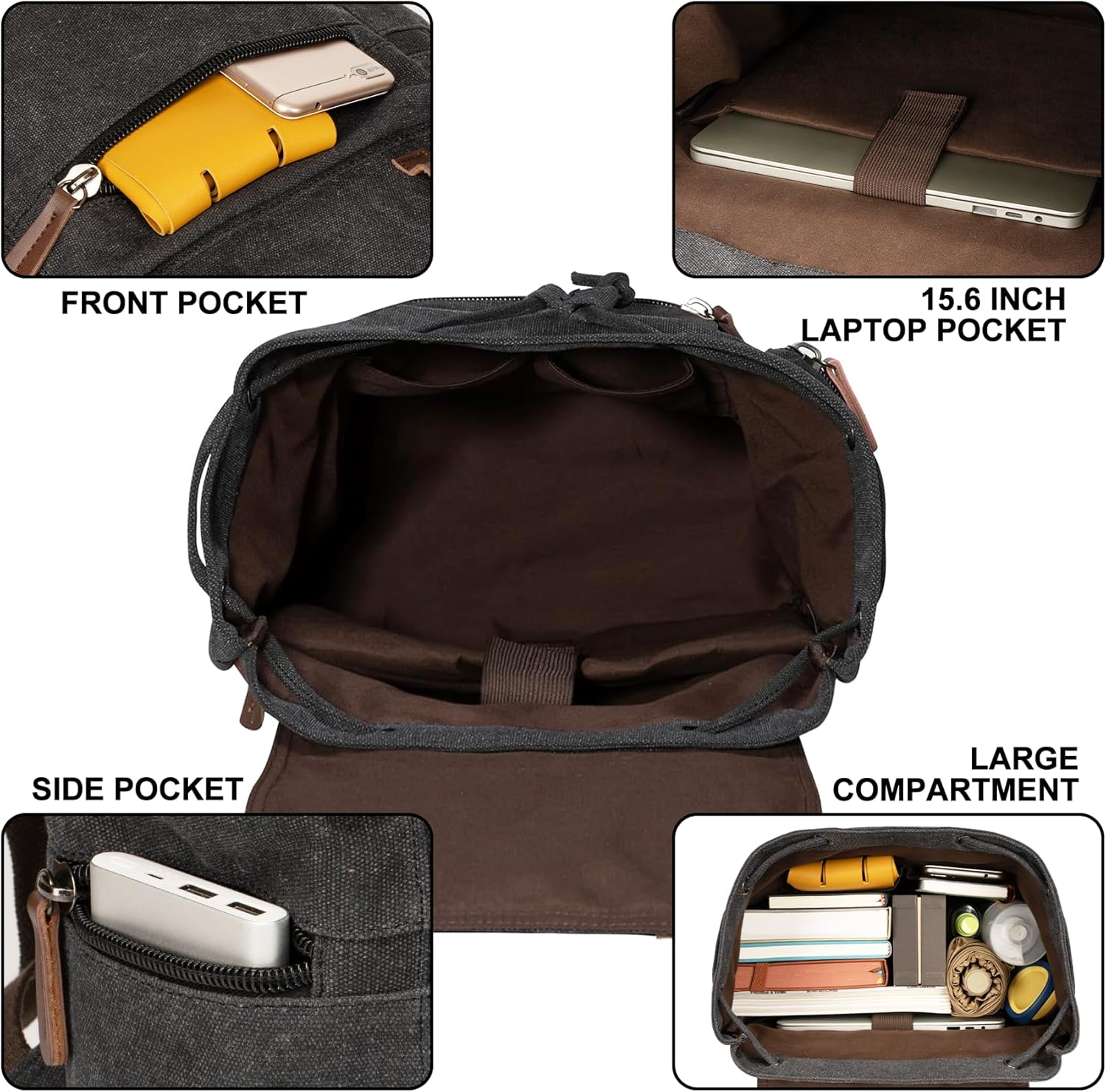 Mochila de lona vintage para computadora portátil, para computadora de 15.6 pulgadas, mochila de viaje para trabajo universitario para hombres y
