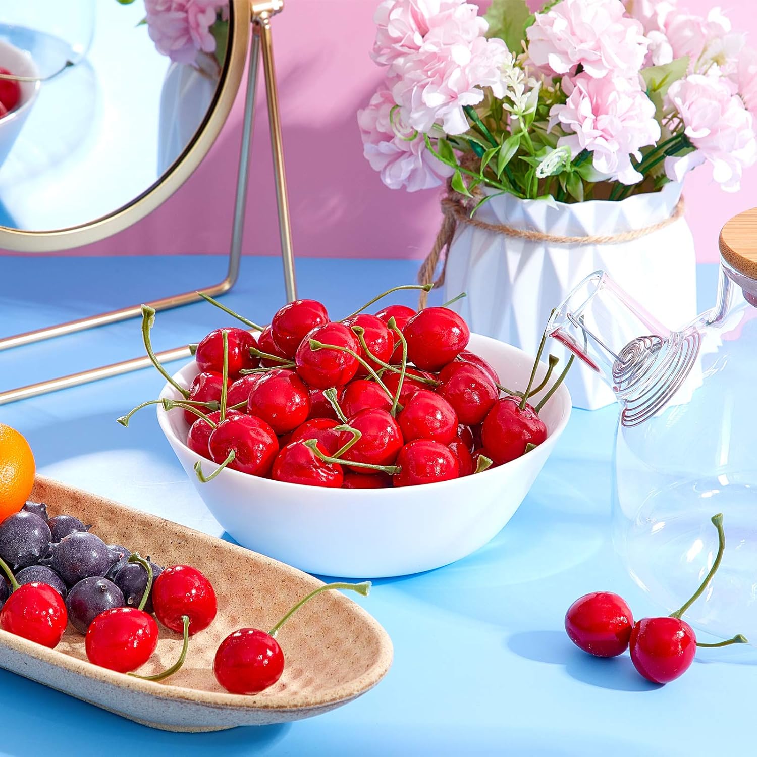 Cerezas falsas, decoraciones de cereza artificial, cerezas, frutas, cerezas, fruta, cereza, modelo de fruta falsa para decoración de fiestas, hogar,