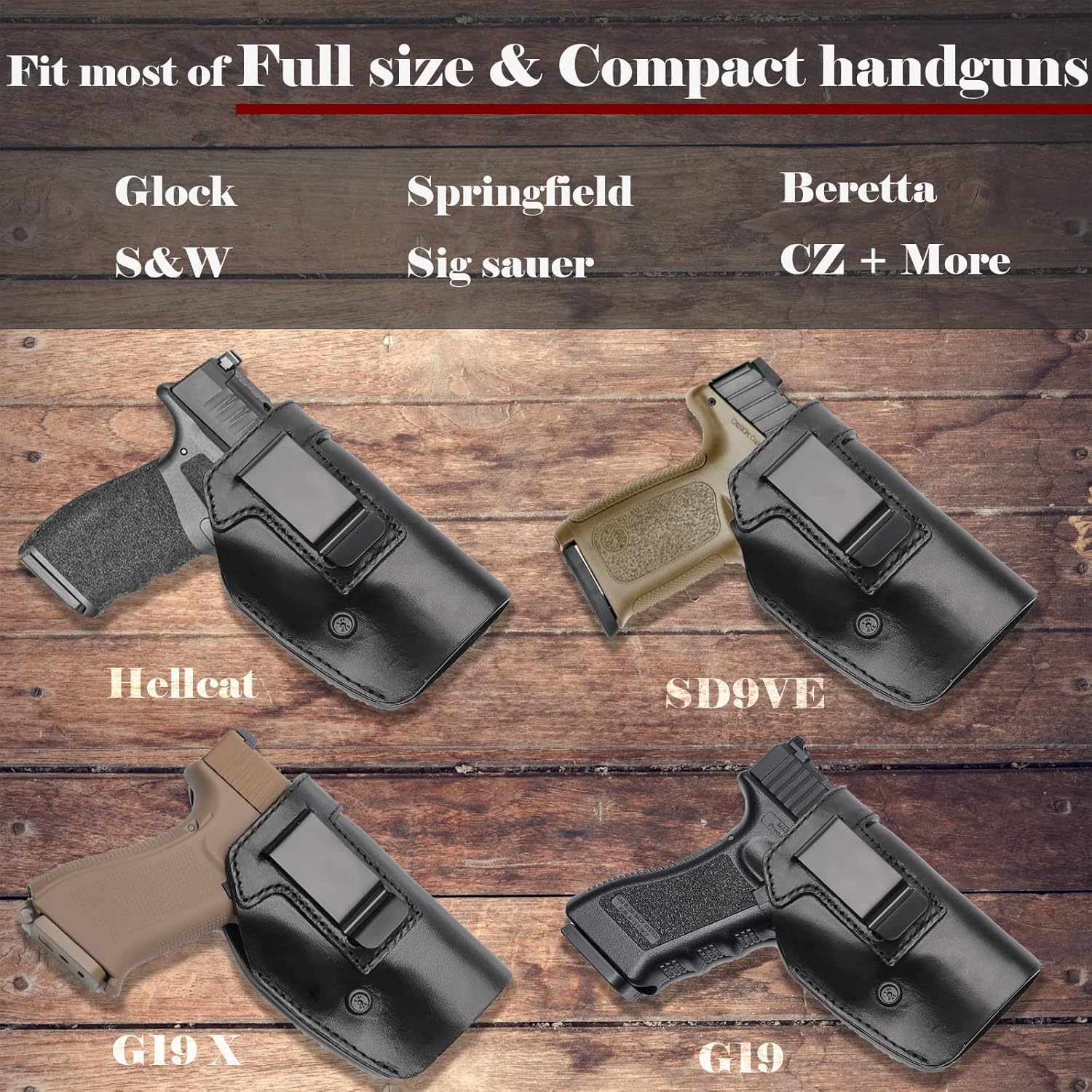 Funda de cuero IWB para transporte oculto compatible con Glock 171922314243Taurus G2CG3CG3M&P Shield 0.354inSig Sauer P226P229SP2022P320