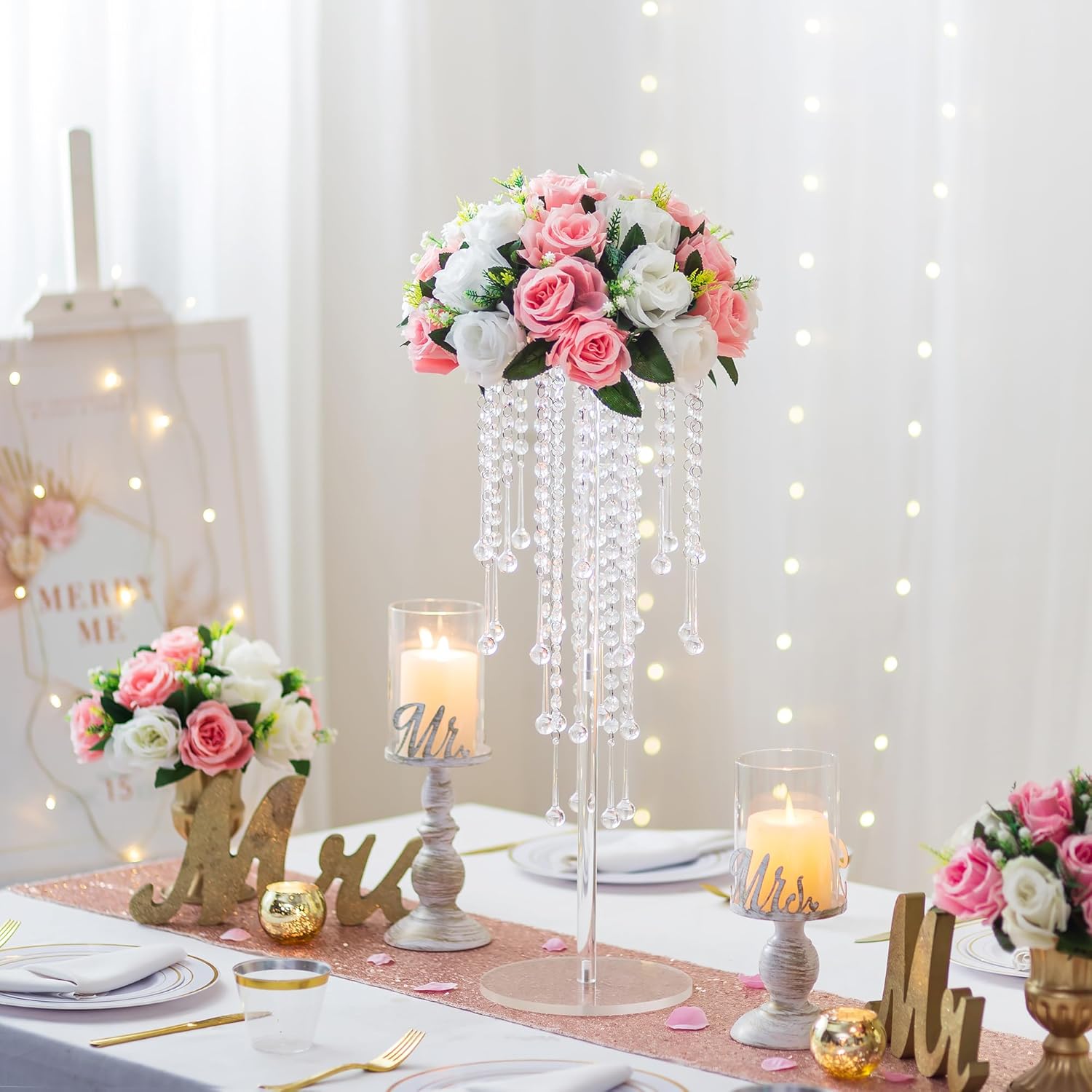 Centros de mesa de boda para mesas, jarrón acrílico  2 jarrones de 23.6 pulgadas de alto para centros de mesa con cristal de araña, decoración de