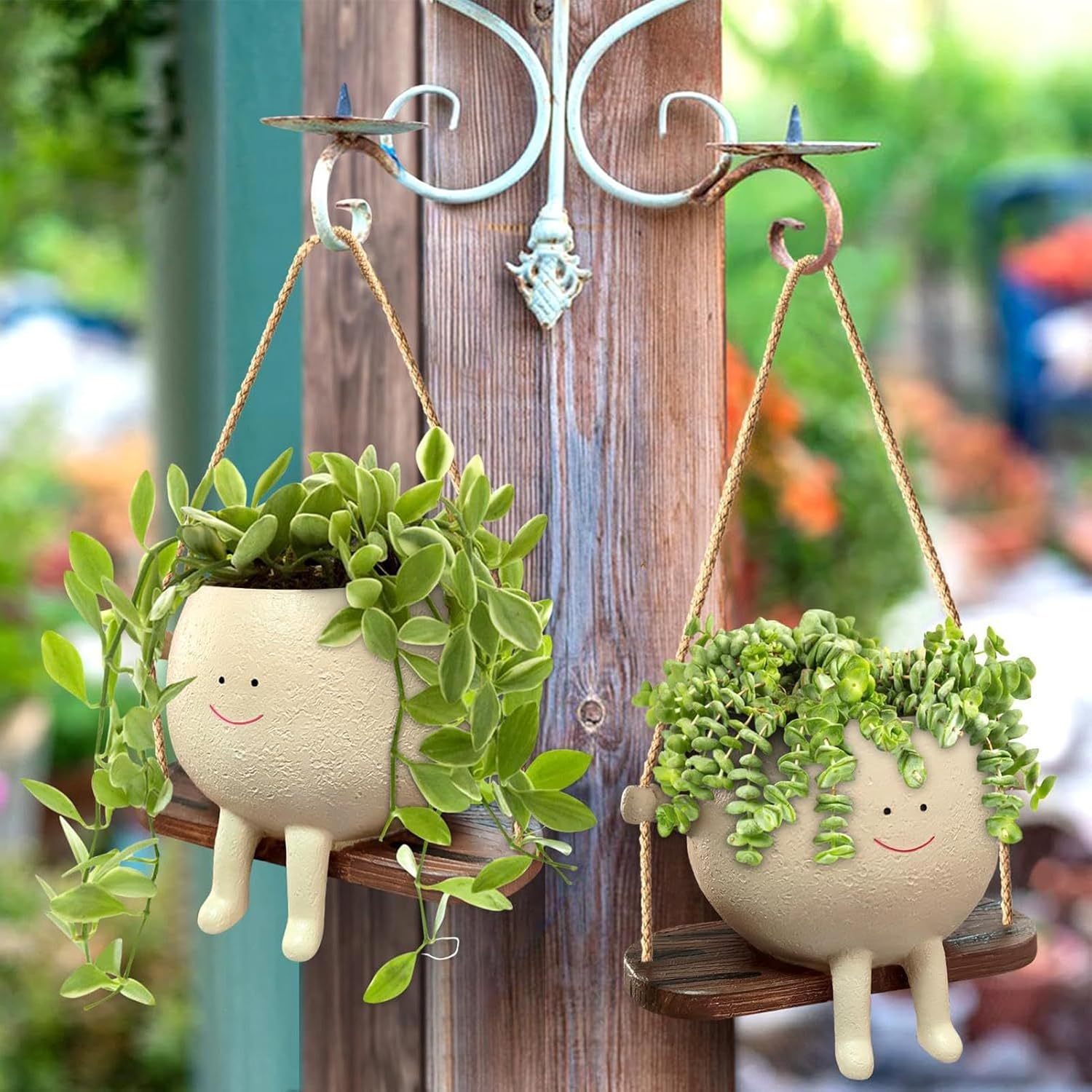Macetas de cara oscilante, 12 macetas colgantes de pared, maceta de resina de cara sonriente, cesta creativa para plantas suculentas, para