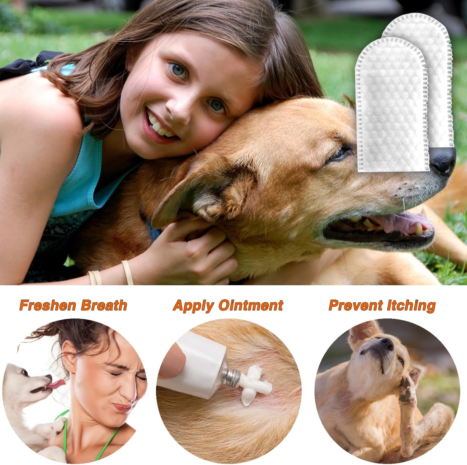 GS GLOWSEEN Toallitas limpiadoras de oídos para perros y gatos, 50 unidades, toallitas desechables para dientes de perro, kit de aseo para mascotas,