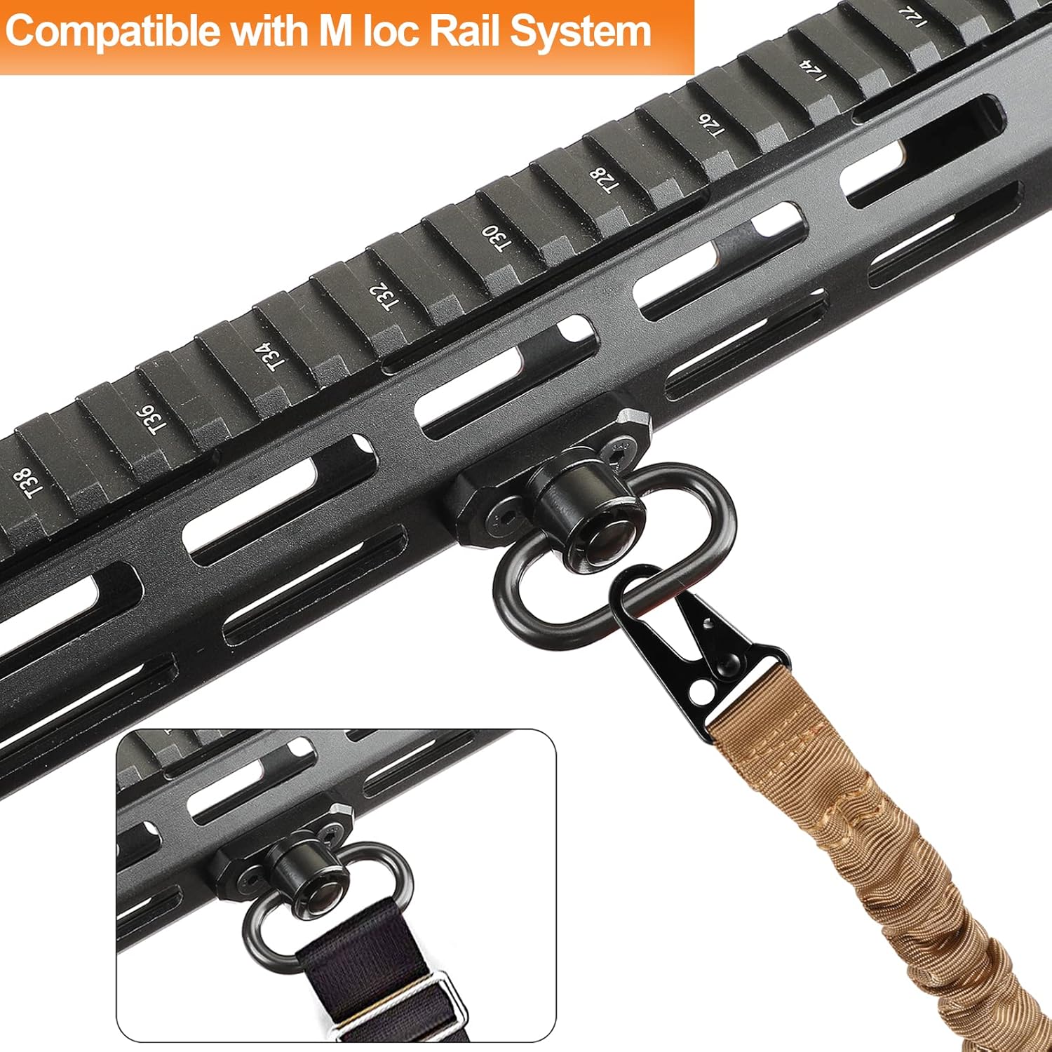 Eslinga QD tradicional de dos puntos con almohadilla para el hombro, ajustable extra larga de 2 puntos tradicional QD – 1 paquete