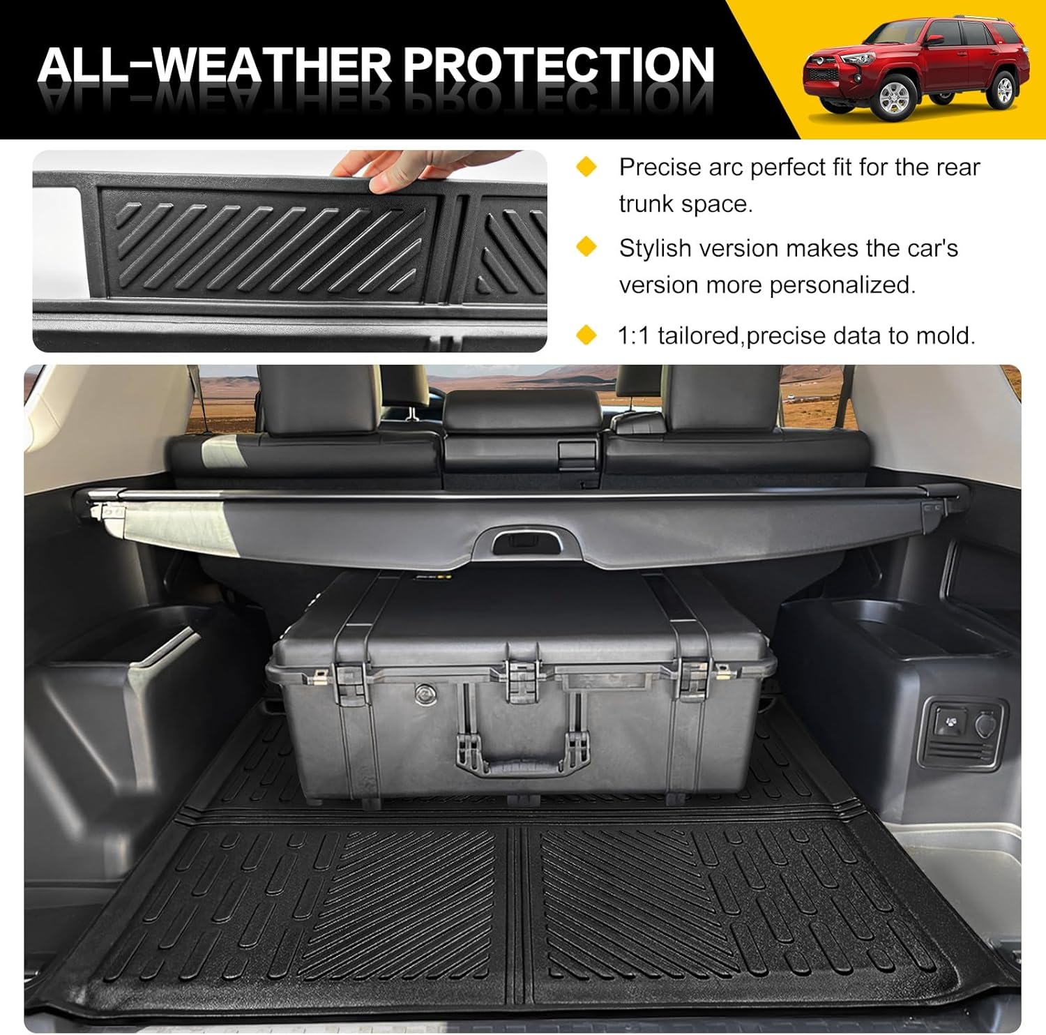 Tapete de maletero para Toyota 4Runner 2010-2024, revestimiento de carga trasera TPE para todo tipo de clima para 4Runner de 5 plazas sin