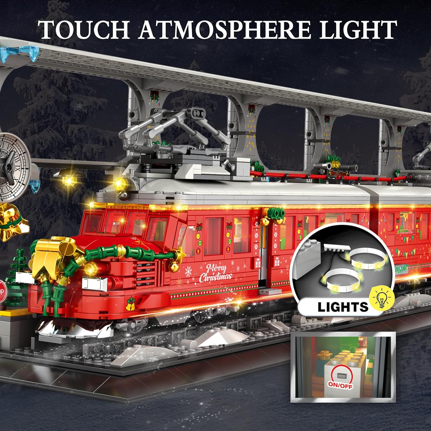ZYLEGEN Kit de construcción de tren de Navidad con pista de tren, juego de tren de Navidad con muñeco de nieve, relleno de calcetines para niños,