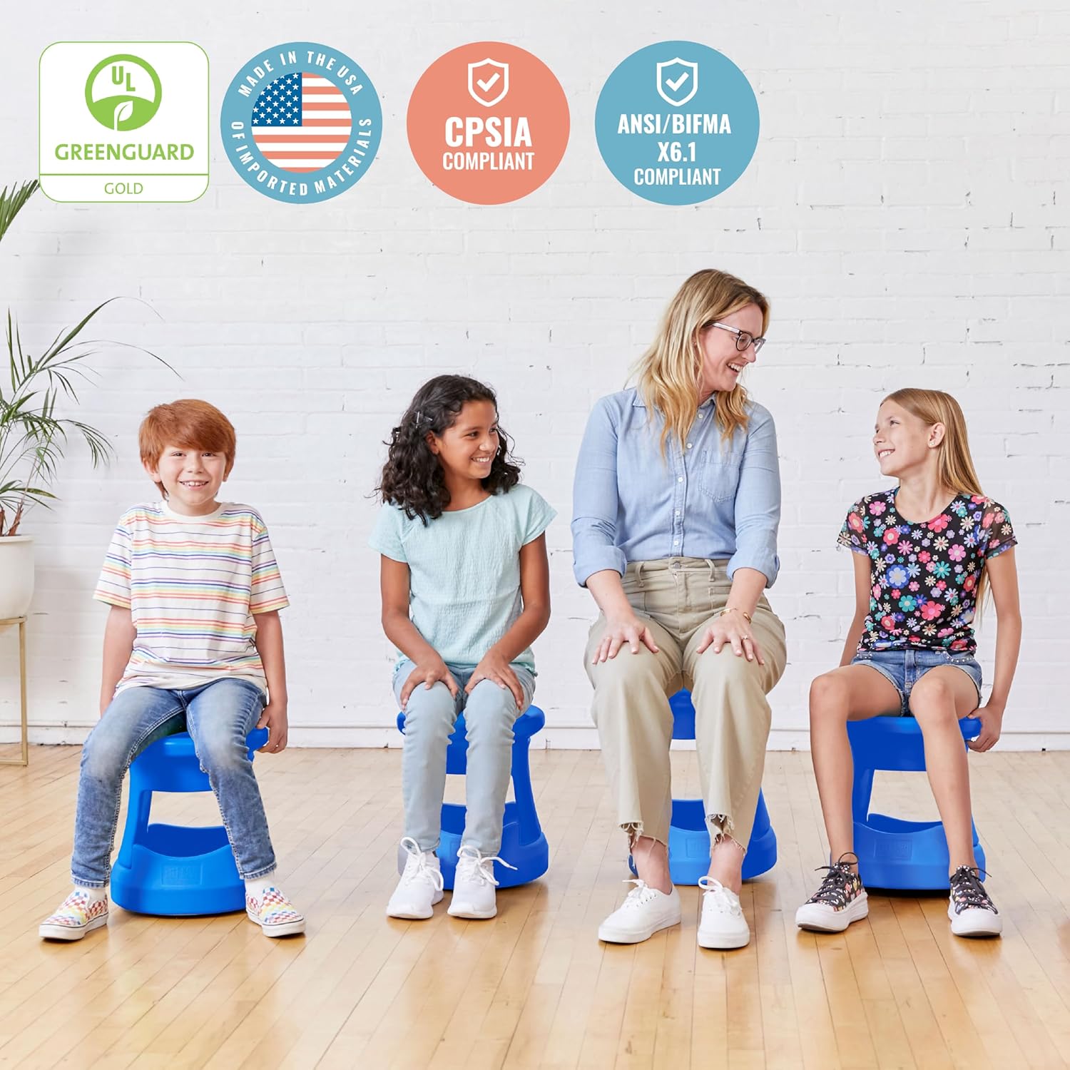 ECR4Kids Taburete tambaleante de almacenamiento, altura del asiento de 15 pulgadas, asientos activos, azul