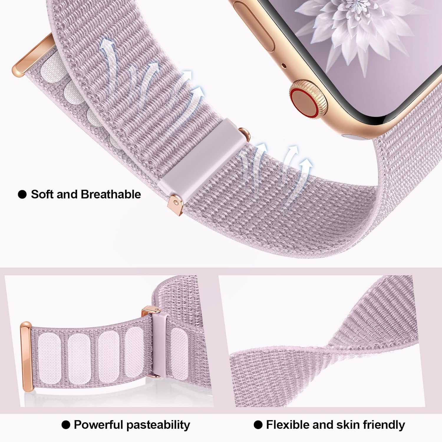 OHOTLOVE Correa de nailon compatible con Apple Watch Band de 1.496 pulgadas, 1.575 pulgadas, 1.614 pulgadas, 1.654 pulgadas, 1.732 pulgadas, 1.772
