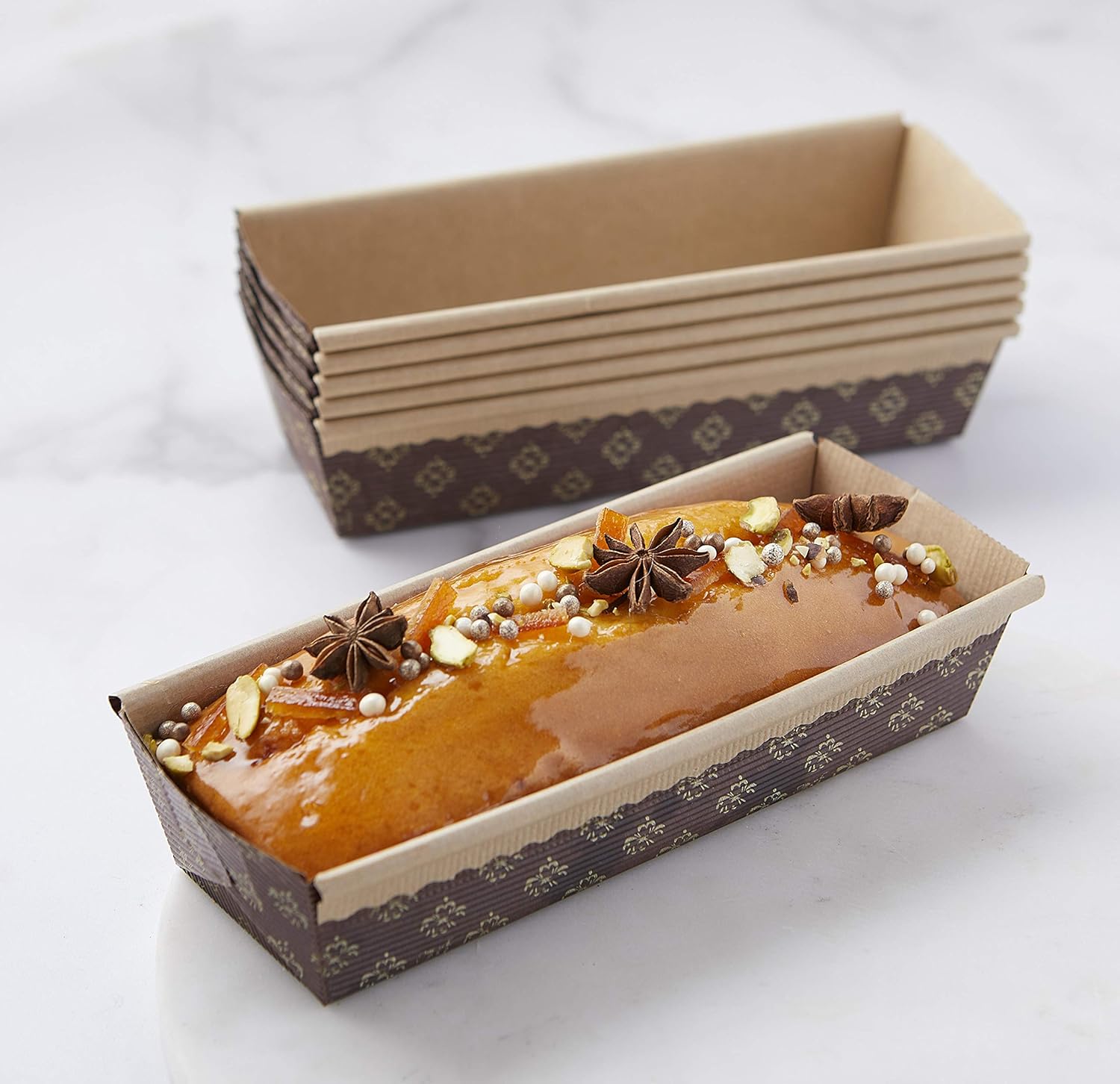 Pastry Chef’s Boutique Moldes de papel rectangulares desechables, hechos de forma natural, reciclables, aptos para microondas y horno, molde mediano