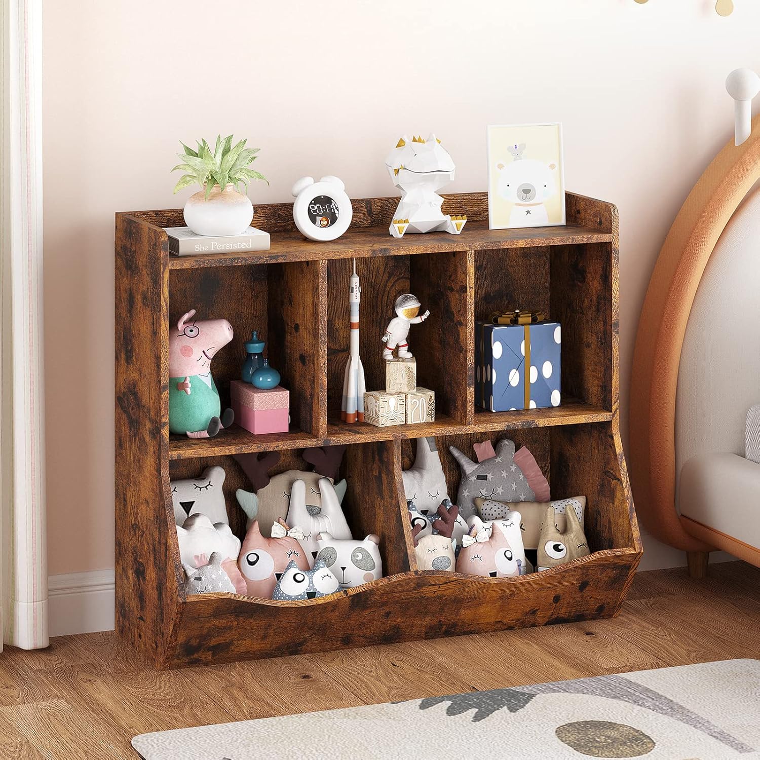 Estantería de juguetes y estantería para niños y niñas, estante múltiple con organizador de cubos para almacenamiento de libros y juguetes, para