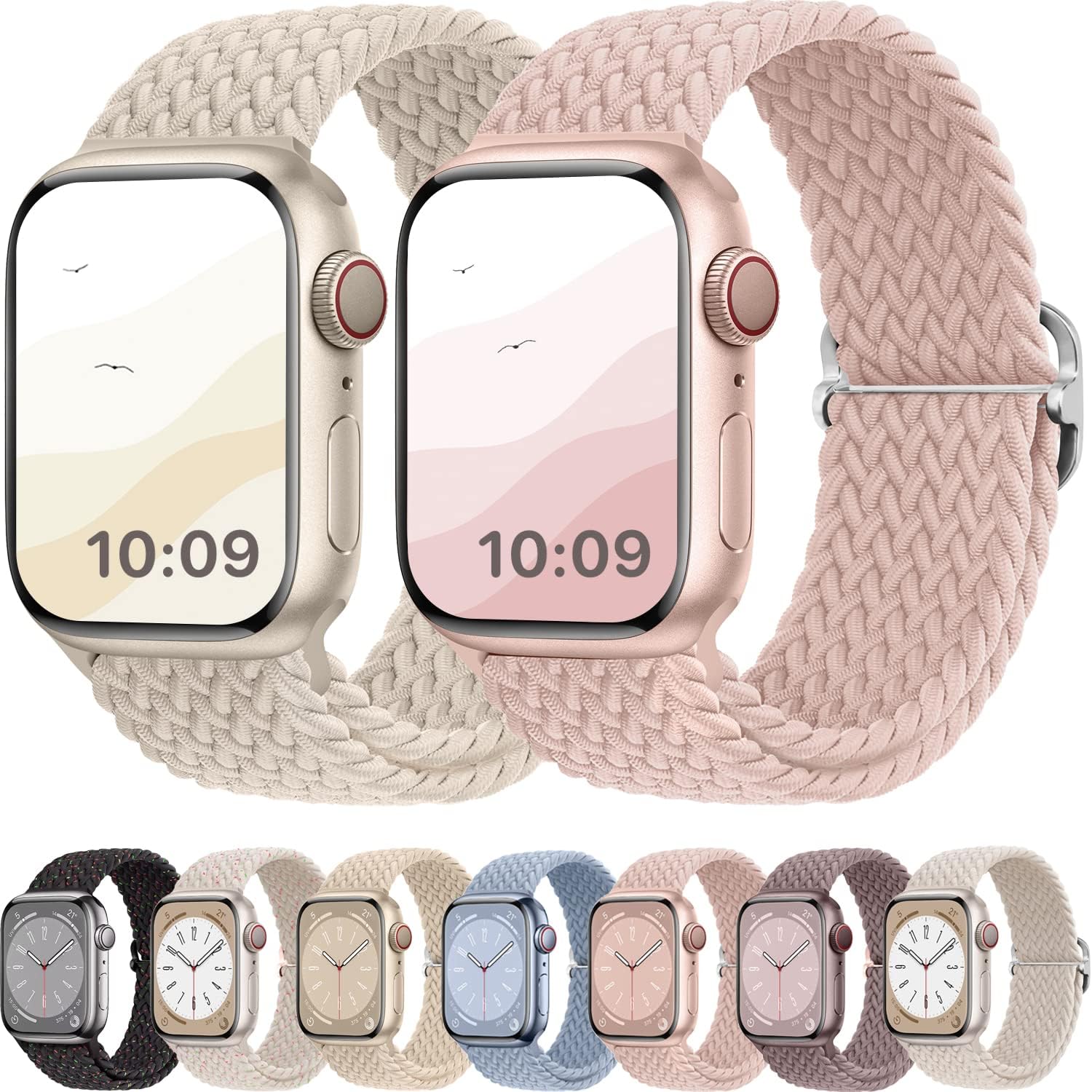 Atenzol – Correas de reloj trenzadas, elásticas Solo Loop compatibles con Apple Watch 76SE54321, con hebilla ajustable, pulsera deportiva elástica