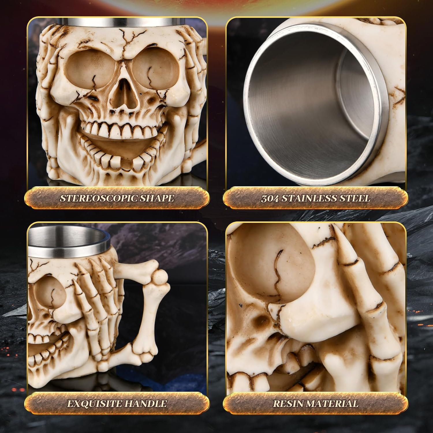 Taza de acero inoxidable con calavera vikinga, decoración perfecta de Halloween y regalo para hombres, jarra de cerveza, jarra, taza de café y taza