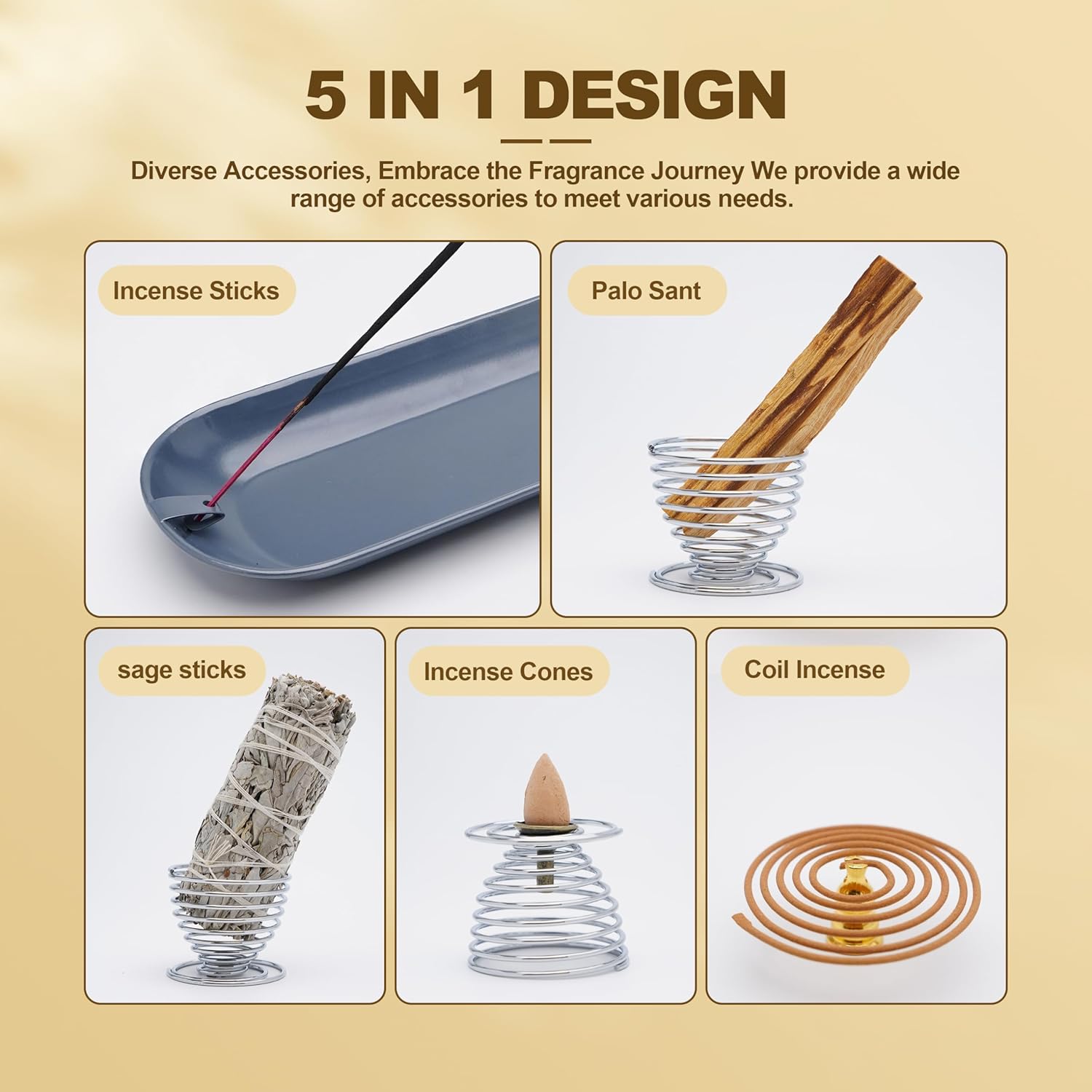 TIMSURE Soporte para incienso de Palo Santo, soporte de salvia, soporte para quemador de incienso de hierro hecho a mano, quemador de incienso de 12