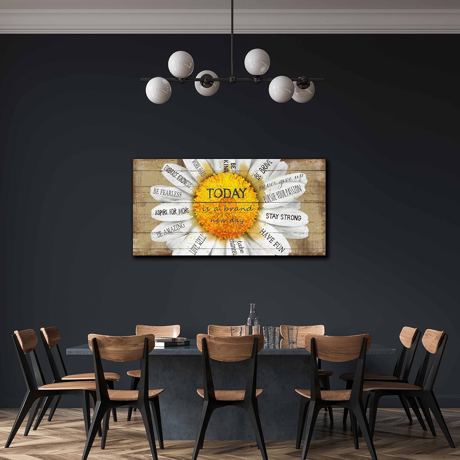 Decoración de pared inspiradora para dormitorio, póster inspirador para aulas, flores de margaritas amarillas, arte de pared listo para colgar,