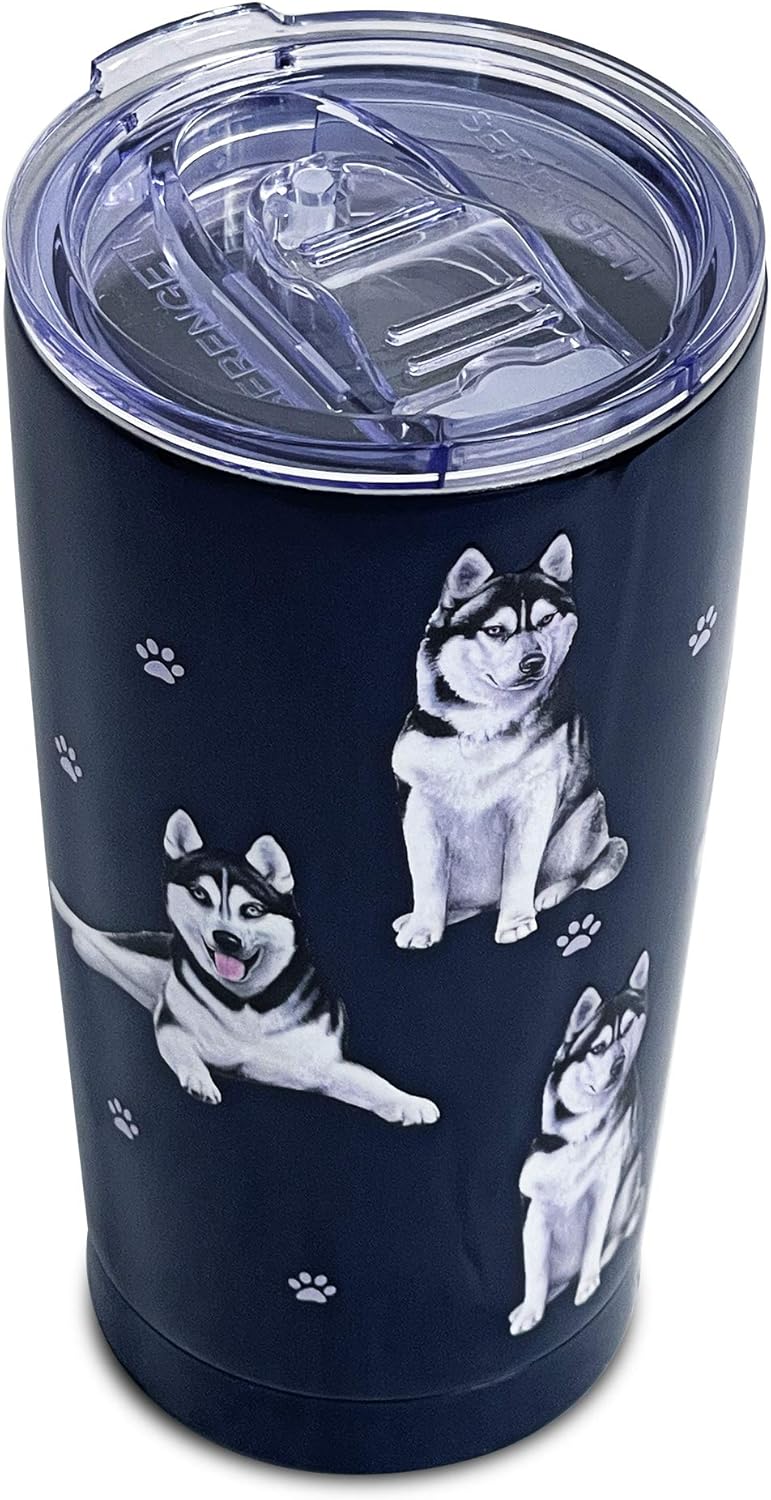 Serengeti – Vaso de husky siberiano de 16 onzas, acero inoxidable, con tapa a prueba de derrames, impresión 3D, taza de viaje aislada para bebidas