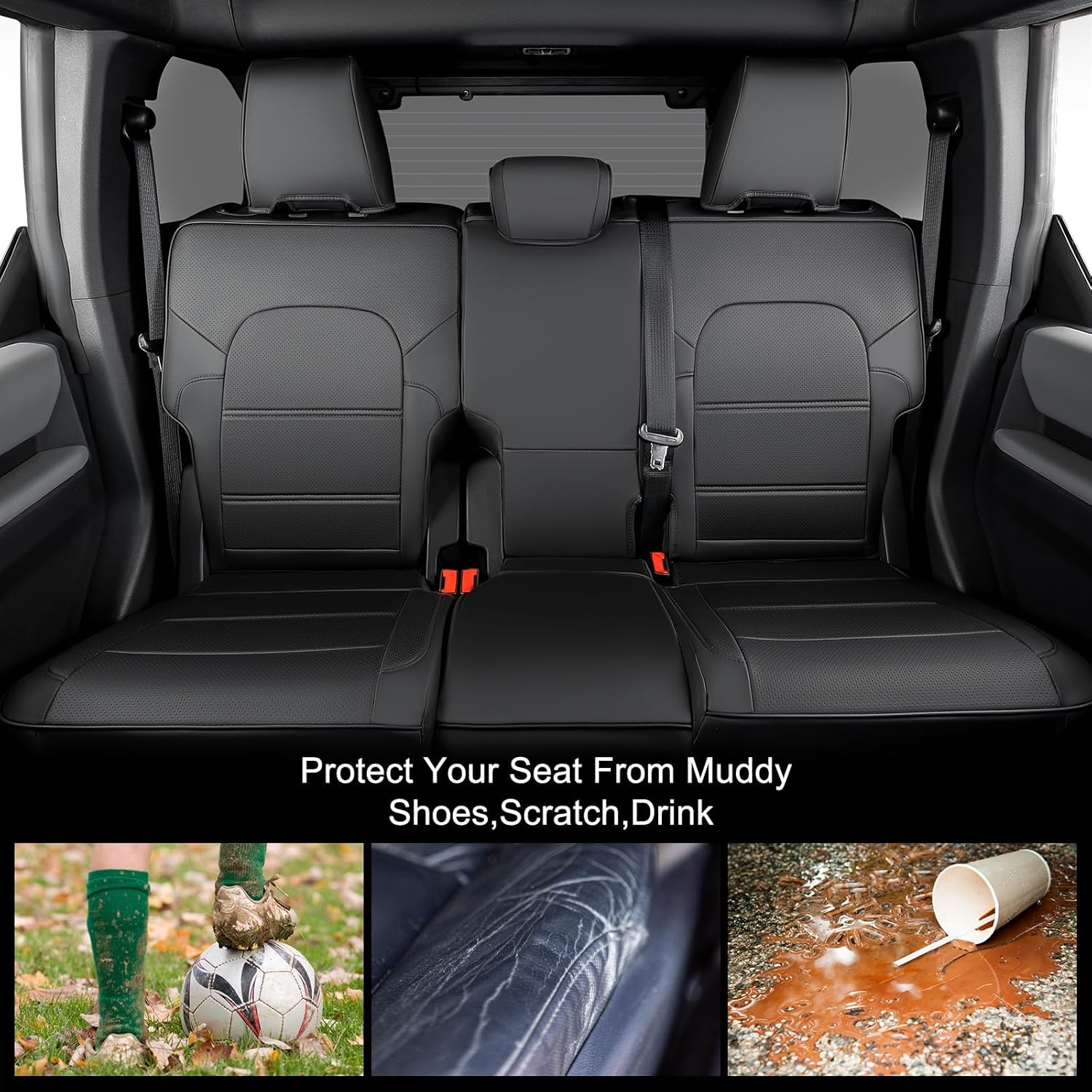 BAMACAR Fundas de asiento para Ford Bronco 2023 2022 2021 4 puertas con paneles Molle, fundas de asiento Bronco de cuero negro 2023 para fundas de
