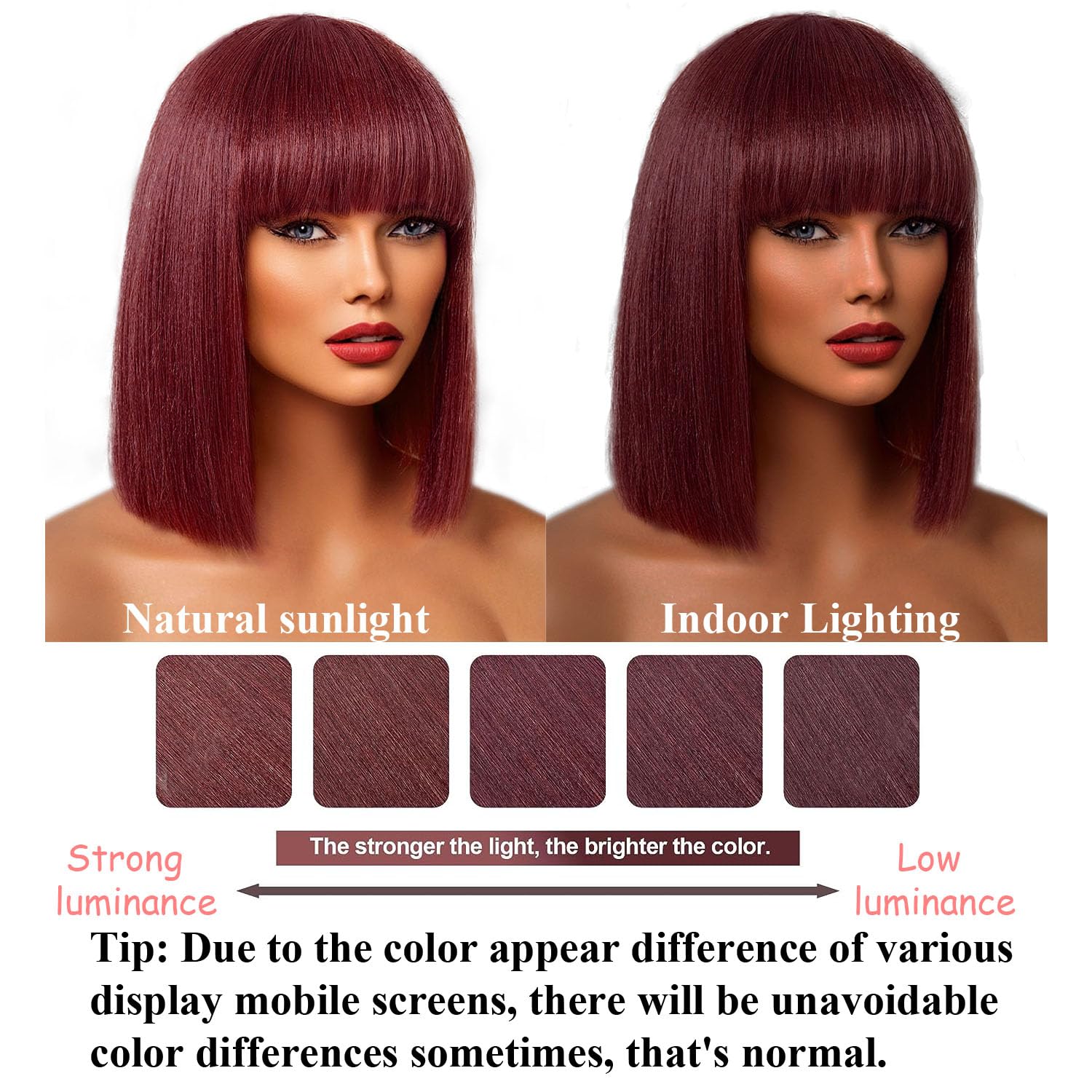 Mecry Yaki – Peluca de cabello humano lacio con flequillo, color borgoña #99J, densidad del 180%, sin pegamento, con flequillo, para mujeres, hecha