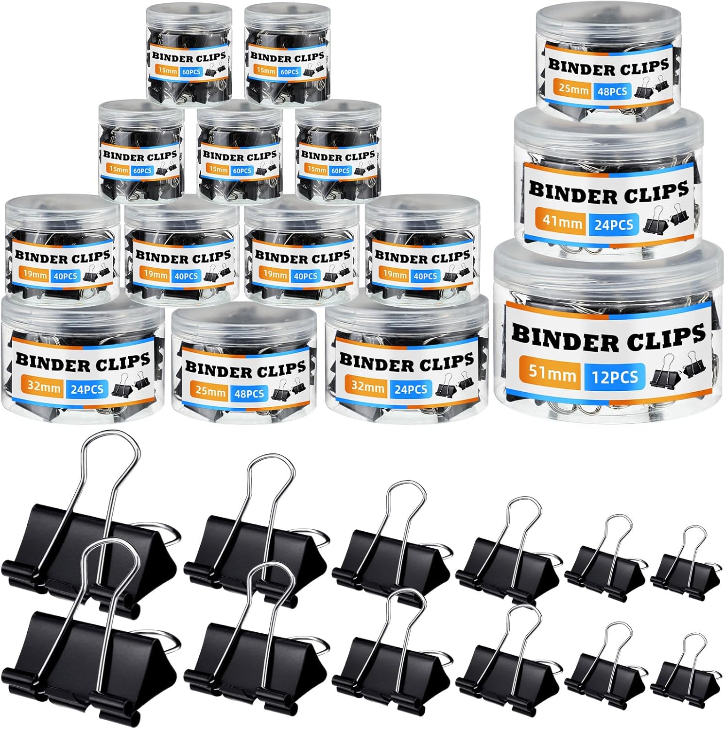 Yexiya 640 clips para carpeta, abrazaderas de papel de varios tamaños, color negro, clips de metal para carpetas de papel, combinación de