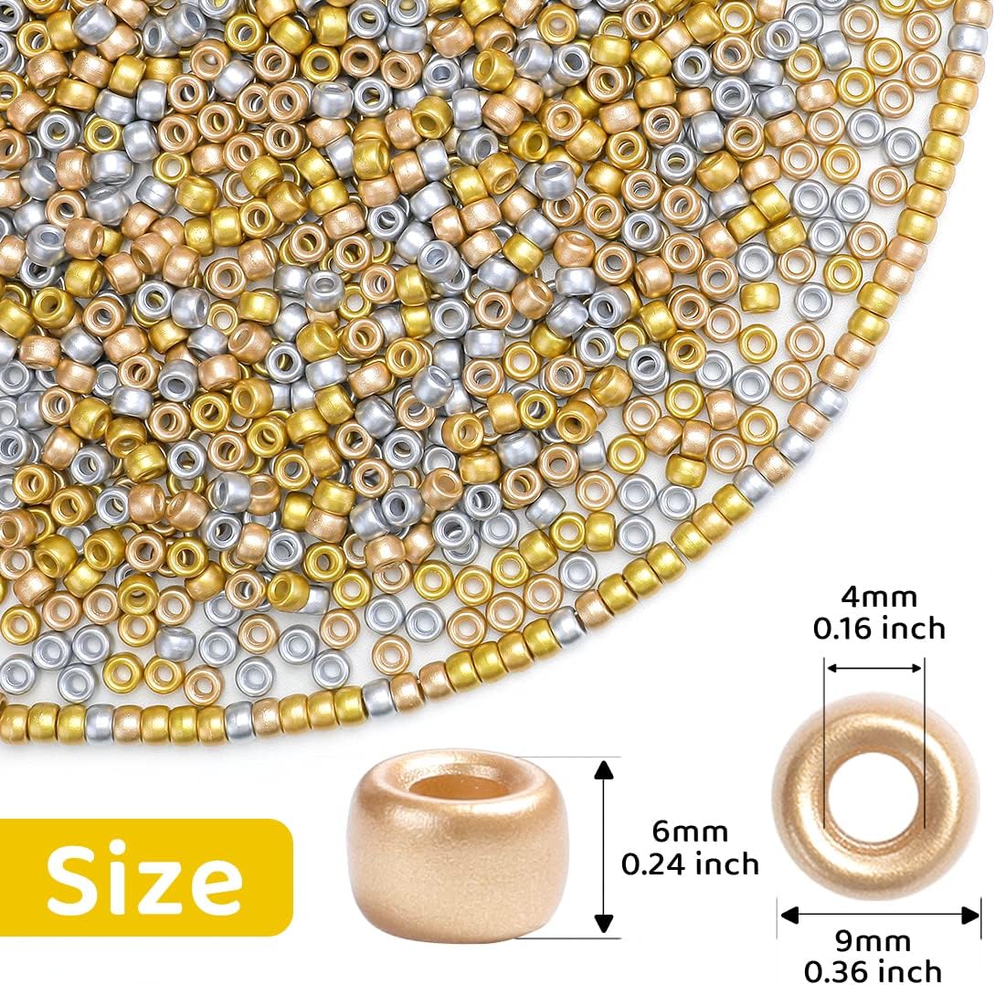 1000 cuentas de poni de oro rosa (0.23 x 0.315 pulgadas), cuentas para manualidades, cuentas para hacer joyas, cuentas de poni a granel, cuentas de