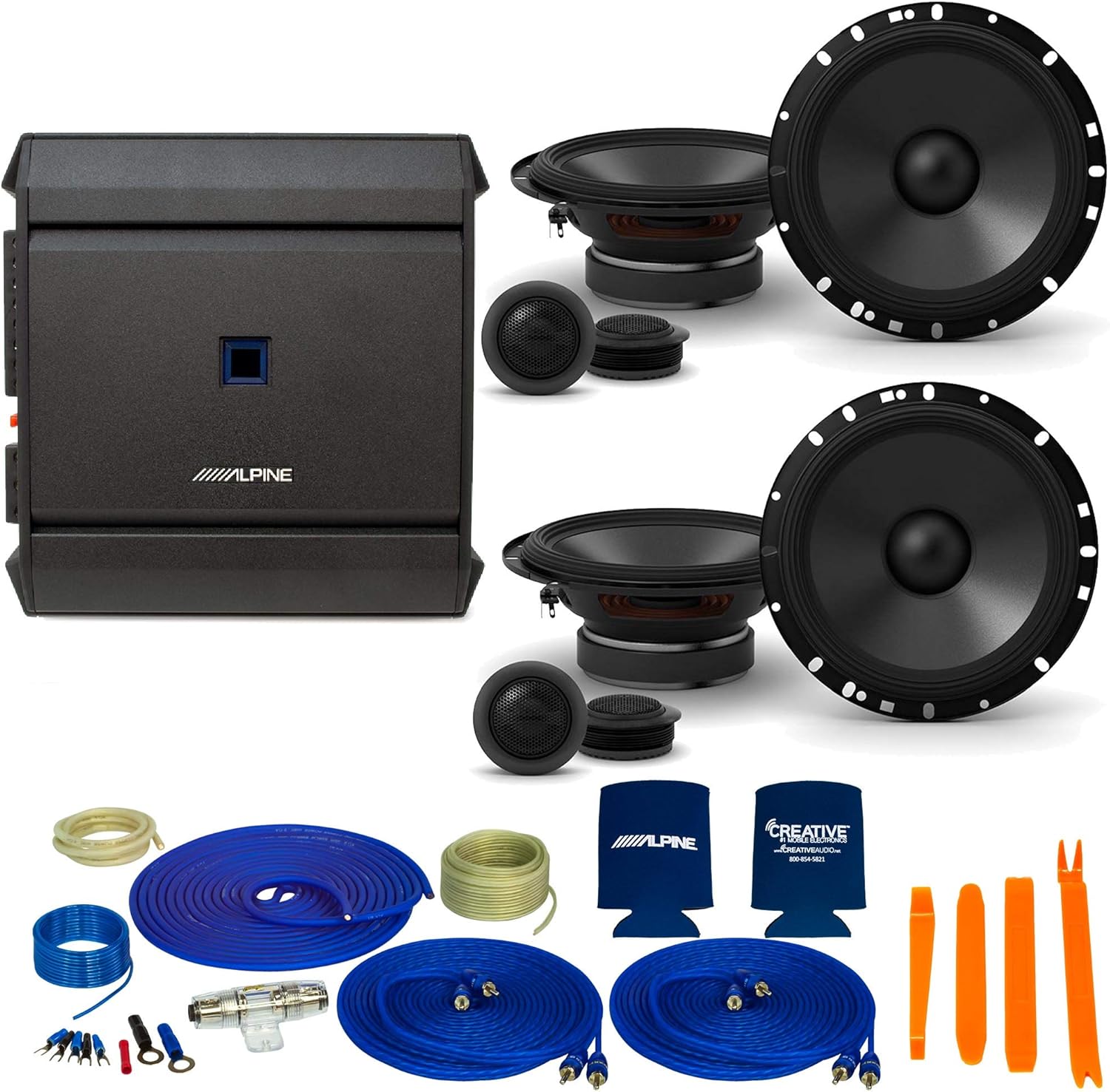 Alpine S-S65C – 2 pares de altavoces componentes de 6.5 pulgadas con amplificador Alpine S-A32F 320W 4-Ch y cableado