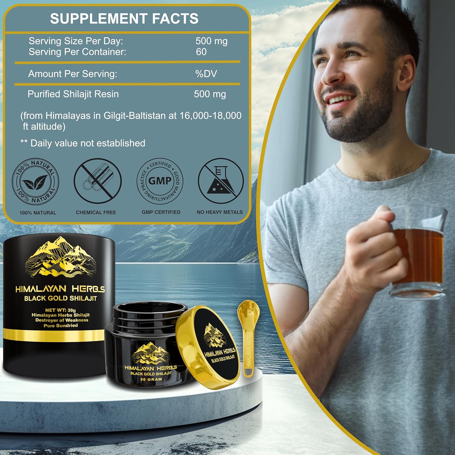 Resina Shilajit Shilajit pura orgánica del Himalaya 1.06 oz (30 g), grado oro, 100% puro, rico en ácido fúlvico y húmico, minerales, sistema