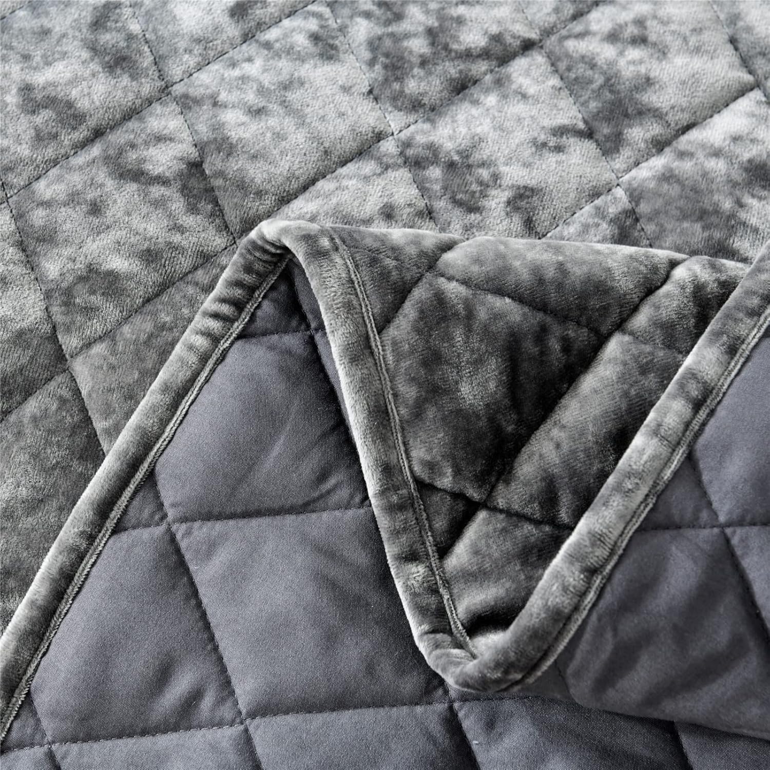 Fredsure Juego de edredón de terciopelo envejecido, 3 piezas gris Queen, cara de terciopelo envejecido y reverso de microfibra cepillada con