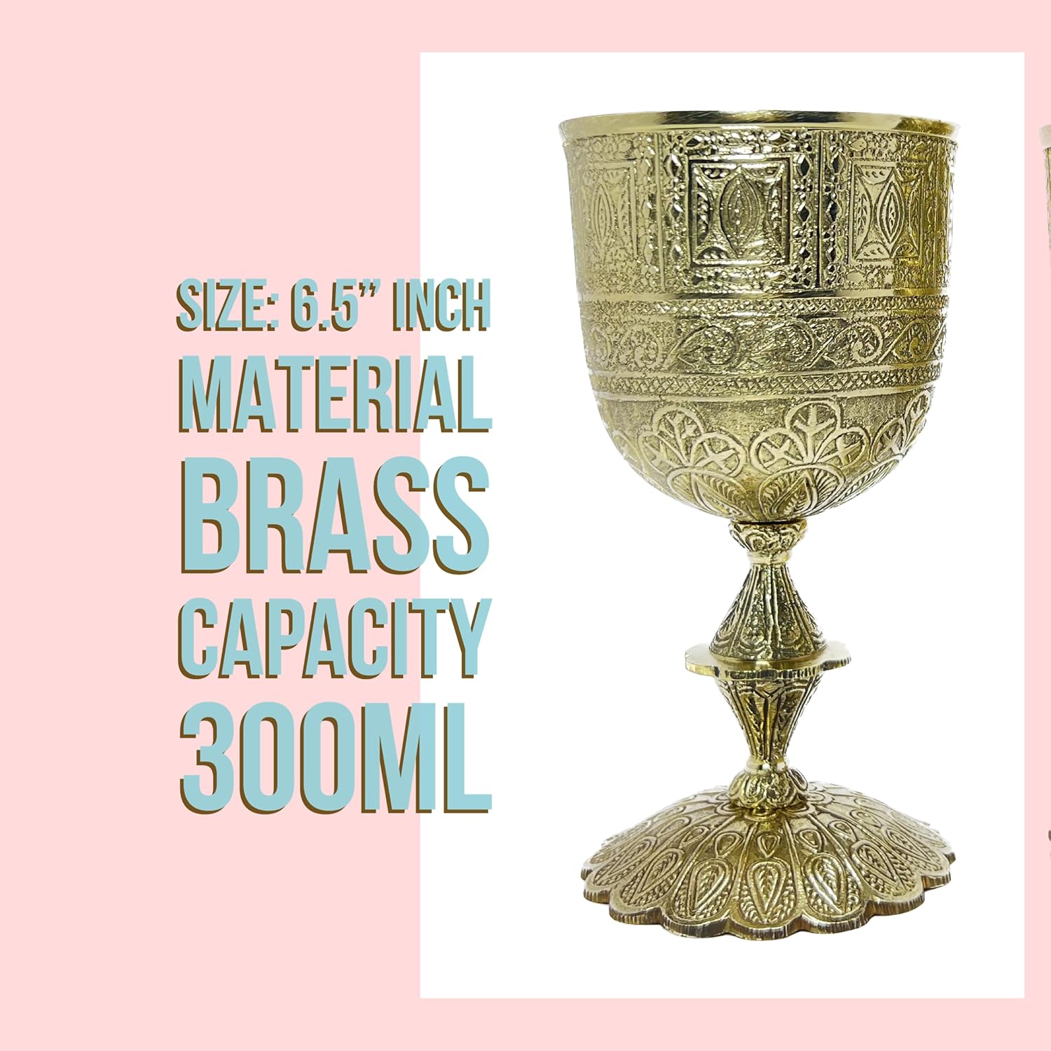 Morcomart Cáliz de latón brillante para bebidas de 10 onzas, vaso litúrgico ritual, copa de latón real, cáliz de boda de vino dorado, regalo para