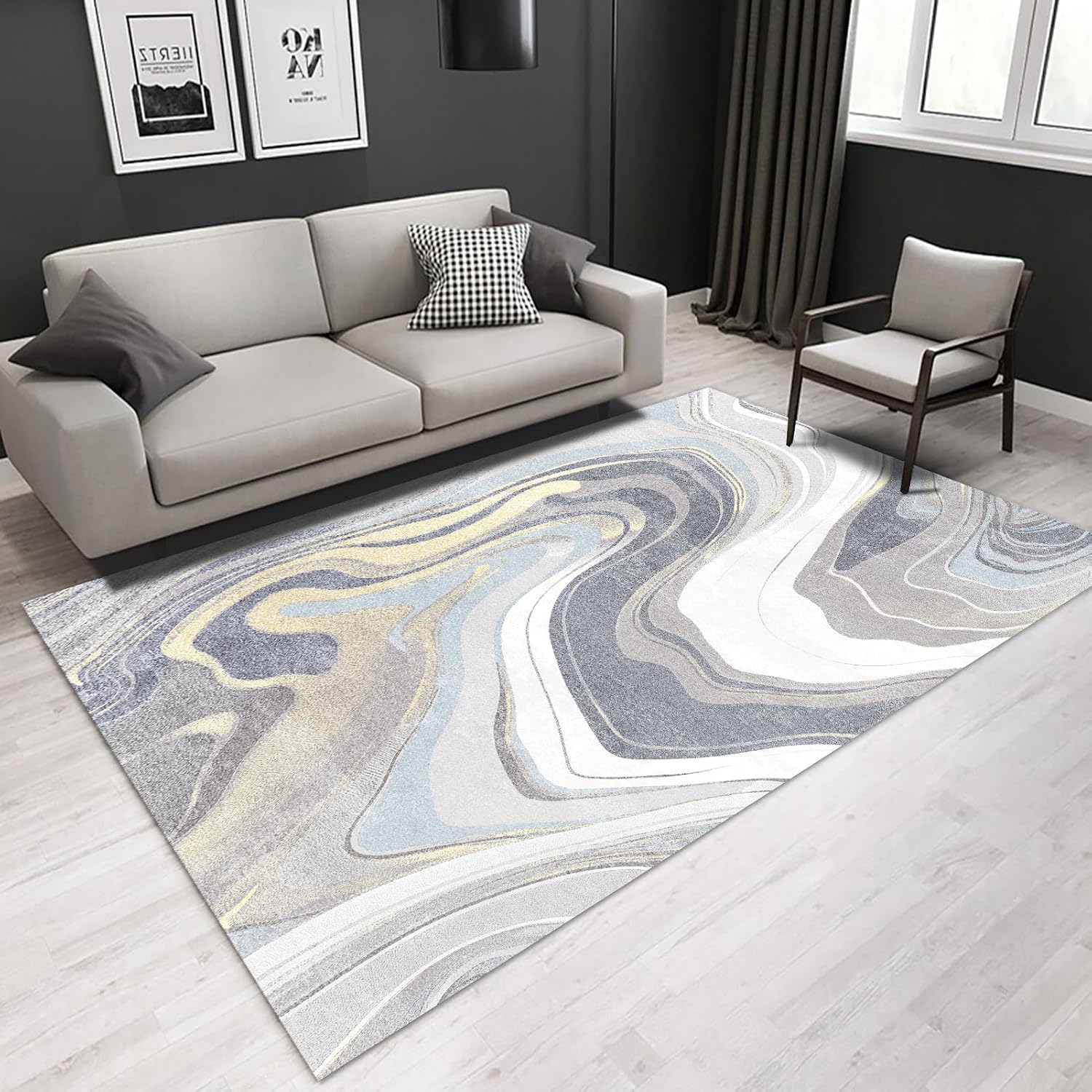 Alfombra ondulada de montaña de 4 x 6 pies, para sala de estar, dormitorio, cocina, pasillo, parte trasera antideslizante, alfombra suave y lavable,
