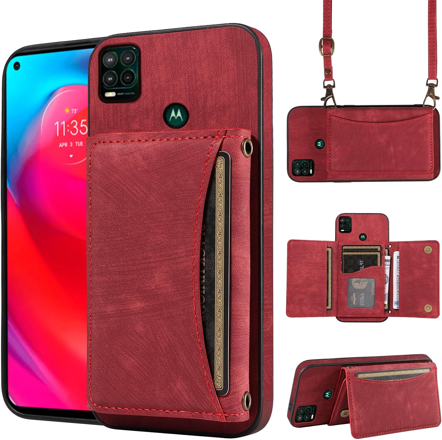 Funda para teléfono Moto G Stylus 5G 2021 con correa cruzada para el hombro y tarjetero de cuero para tarjetas de crédito, bolsillo delgado,