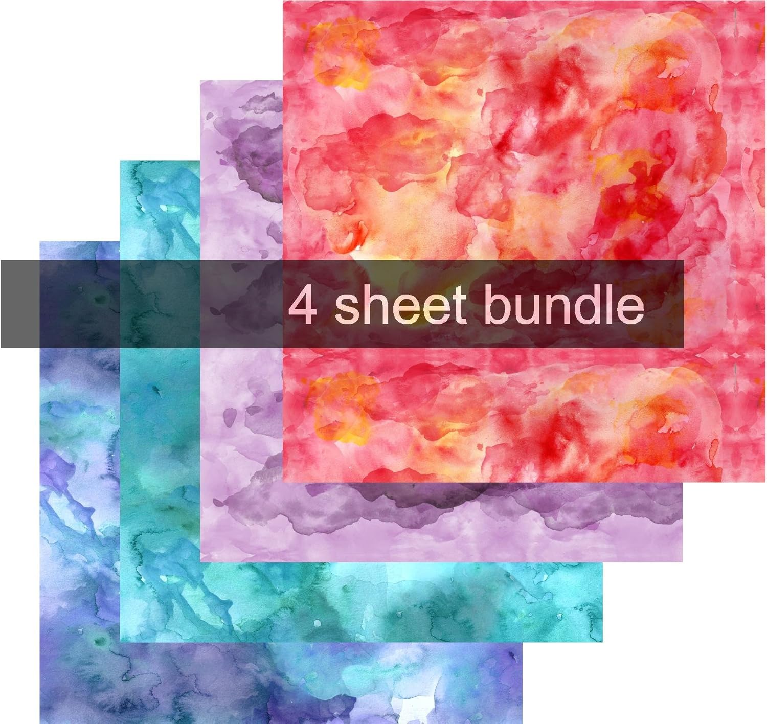 Acuarela HTV, tonos de rojo, naranja, azul, verde azulado, morado, paquete de 4-12 x 12 pulgadas, hoja de transferencia gratuita