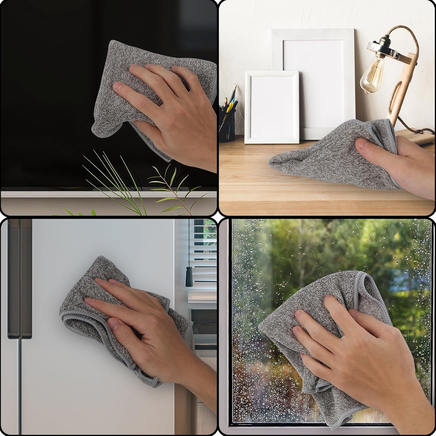 12 paños de limpieza de microfibra, trapos grises suaves, lavables, ultra absorbentes, multiusos, sin pelusas, reutilizables para el hogar, oficina,