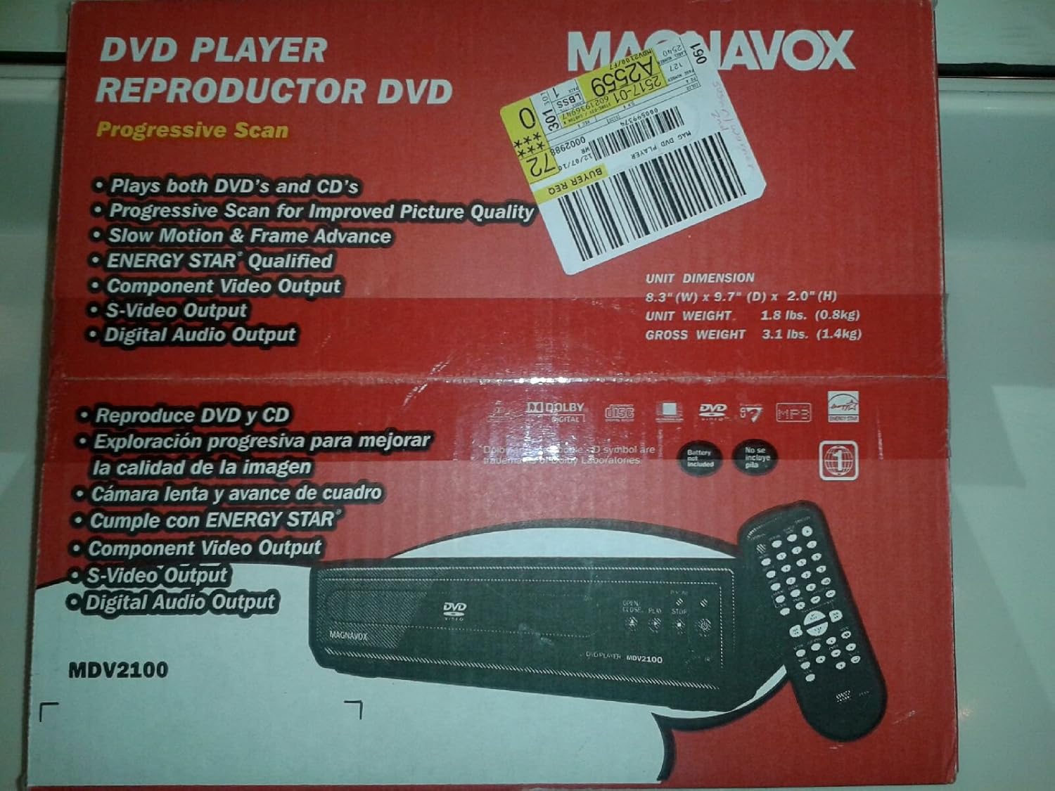 Magnavox Reproductor de DVD Mdv2100f7 Wzoom de exploración progresiva Búsqueda de cámara lenta