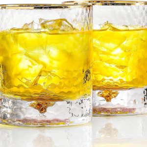 Lysenn Vasos de whisky para hombre, vidrio antiguo con copos dorados para beber, vidrio de bourbon soplado a mano para hombres, 10 onzas líquidas, Lysenn Vasos de whisky para hombre, vidrio antiguo con copos dorados para beber, vidrio de bourbon soplado a mano para hombres, 10 onzas líquidas,