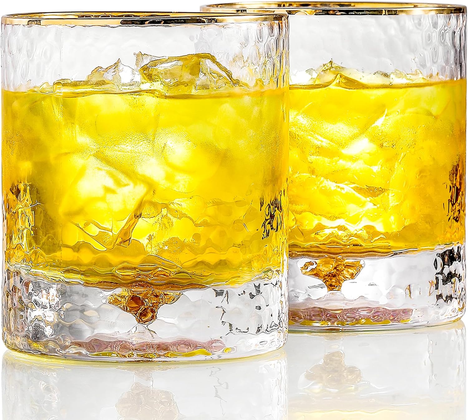 Lysenn Vasos de whisky para hombre, vidrio antiguo con copos dorados para beber, vidrio de bourbon soplado a mano para hombres, 10 onzas líquidas,