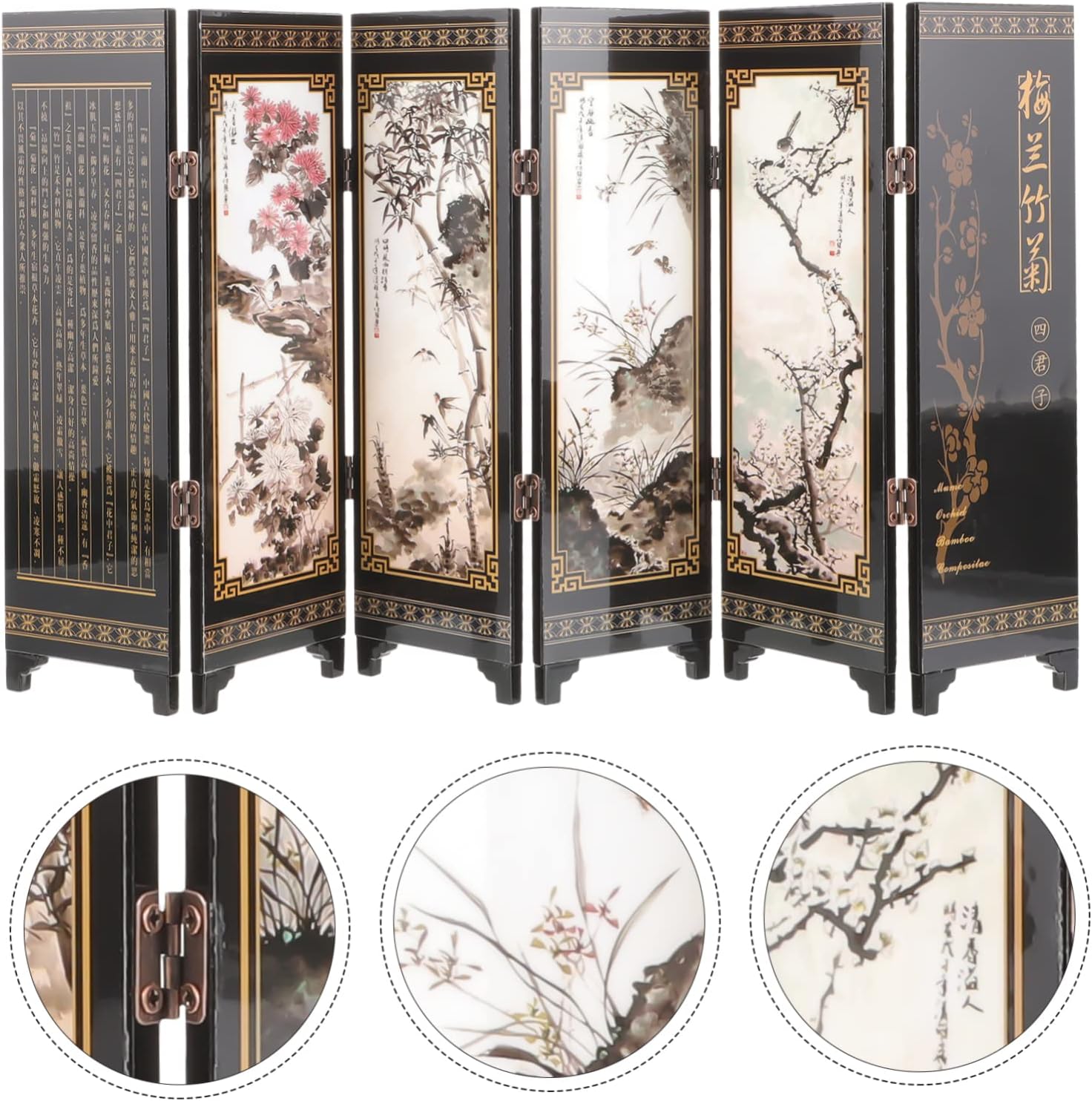 Zerodeko Adornos decorativos para pantalla de escritorio, cambiador de habitación, mini pantalla de laca, decoración oriental, pantalla plegable
