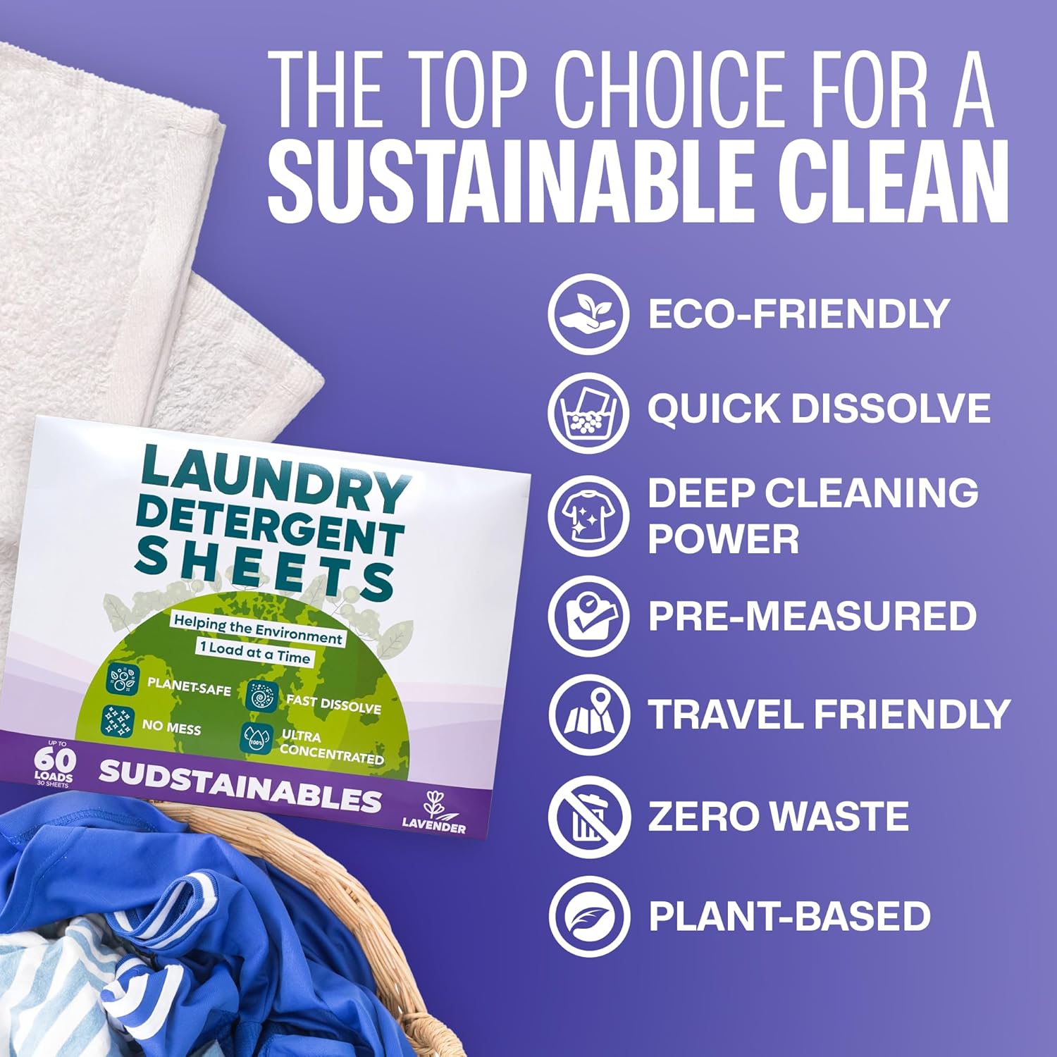 Hojas de detergente para ropa (60 cargas)  Tiras de detergente de jabón para ropa ecológicas I ecológicas, cero residuos, sin plástico, aptas para