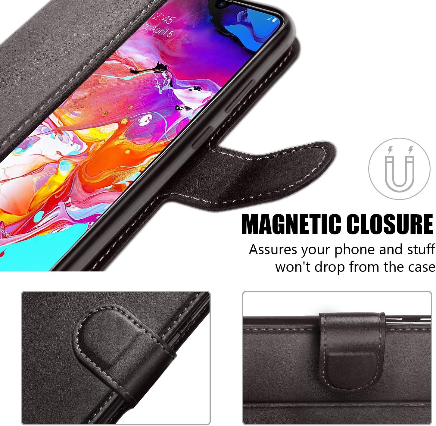 QLTYPRI Para Samsung Galaxy A50 Case A50S A30S Funda Premium PU Cuero Simple Wallet Case Ranuras Para Tarjetas Soporte Manos Libres Cierre Magnético