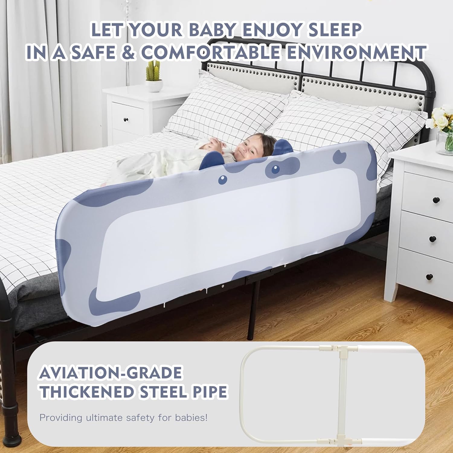 Riel de cama para niños pequeños  Barandilla plegable para cuna de bebé, altura ajustable, barandillas de seguridad para cama de niños para viajes