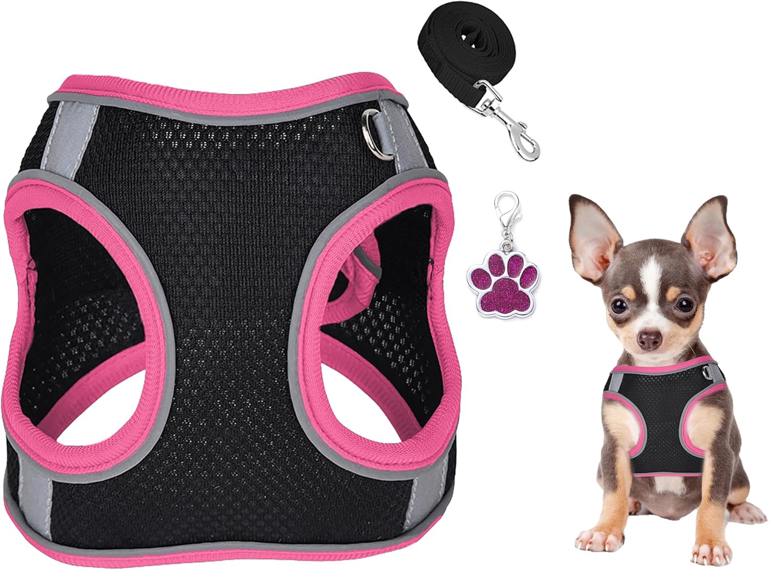 KocaPlye Juego de arnés y correa para perro, arnés para perro sin tirones, con bandas reflectantes, velcro a prueba de escape, chaleco de malla para