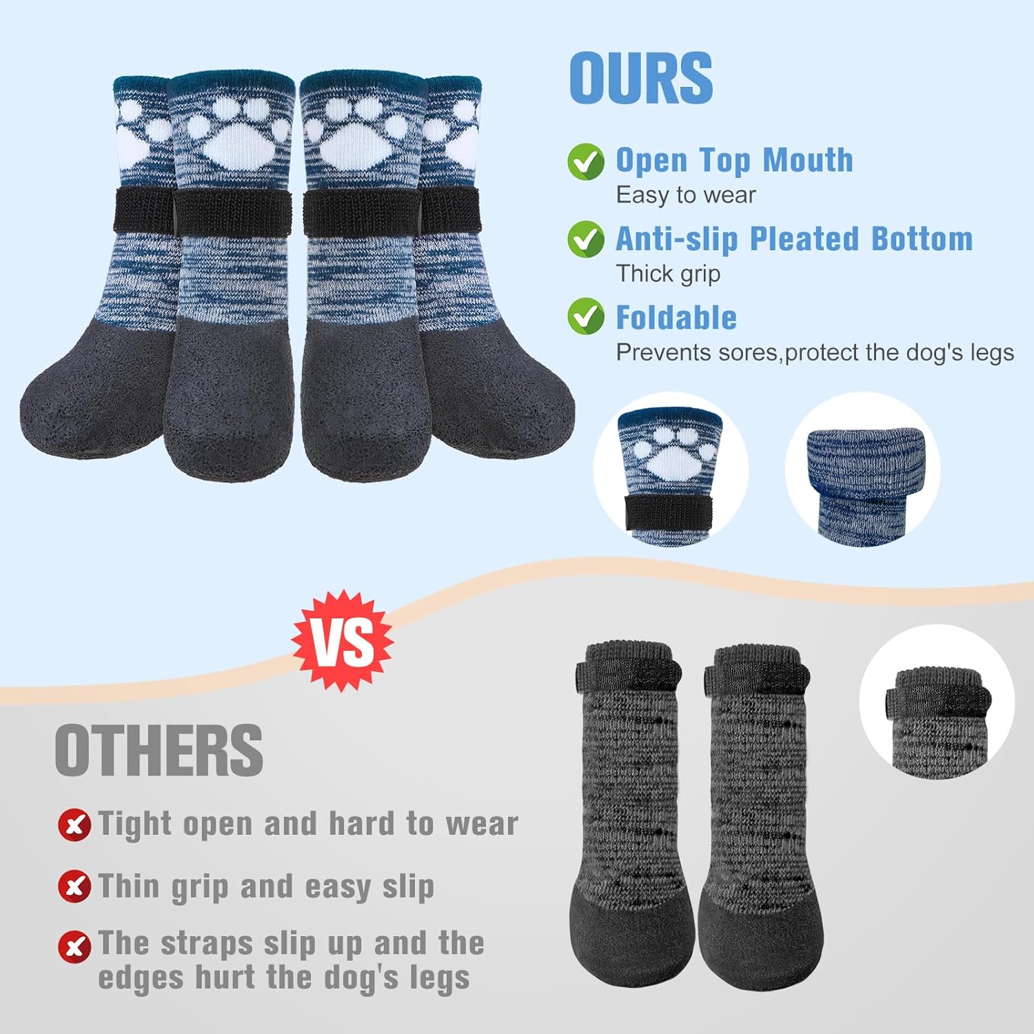 BEAUTYZOO Calcetines antideslizantes para perro, zapatos para perros para días fríos de invierno, nieve, lluvia, agarre impermeable, protectores de