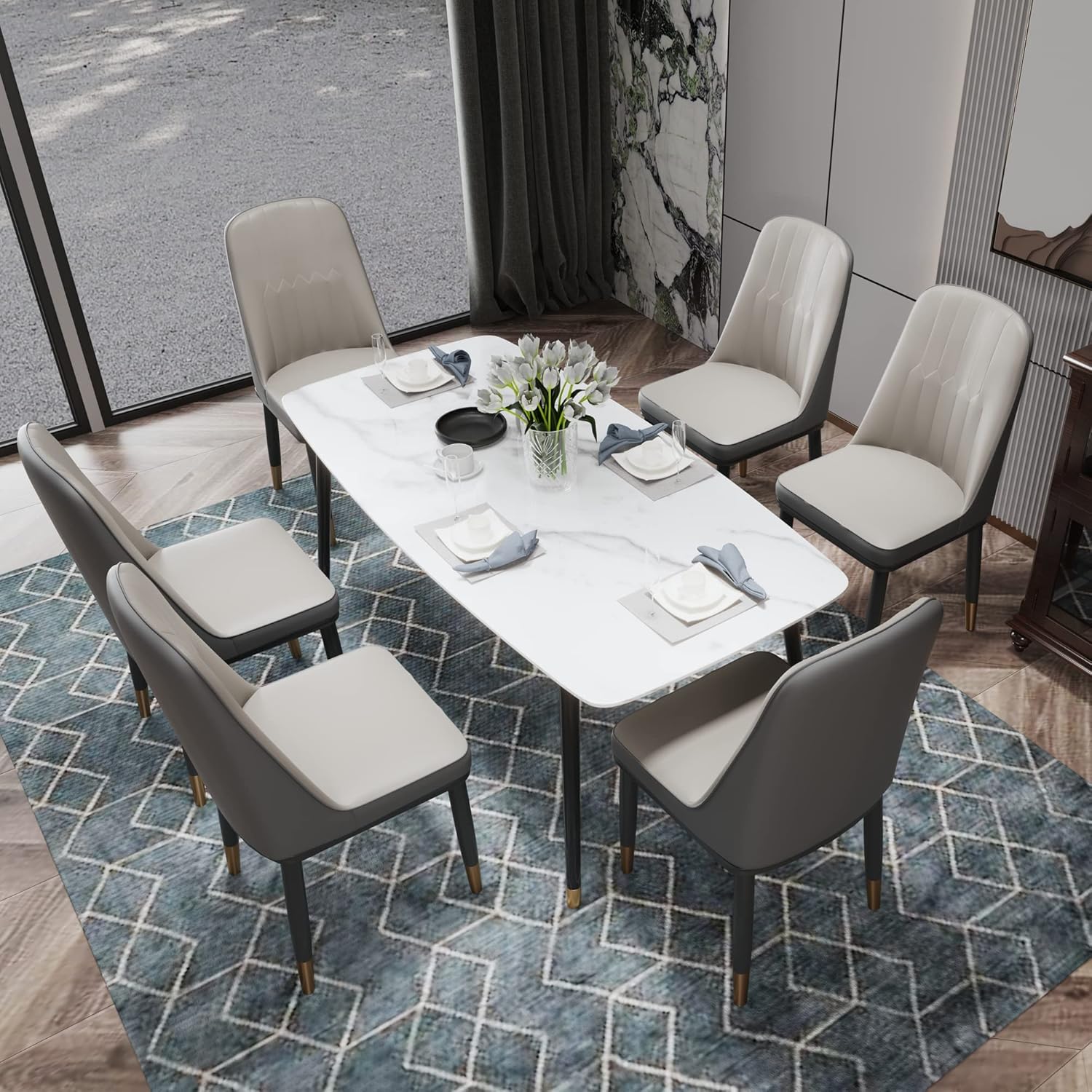 Juego de 4 sillas de comedor, tapizadas de poliuretano, con superficie impermeable y patas de metal para comedor, dormitorio, cocina, restaurante,