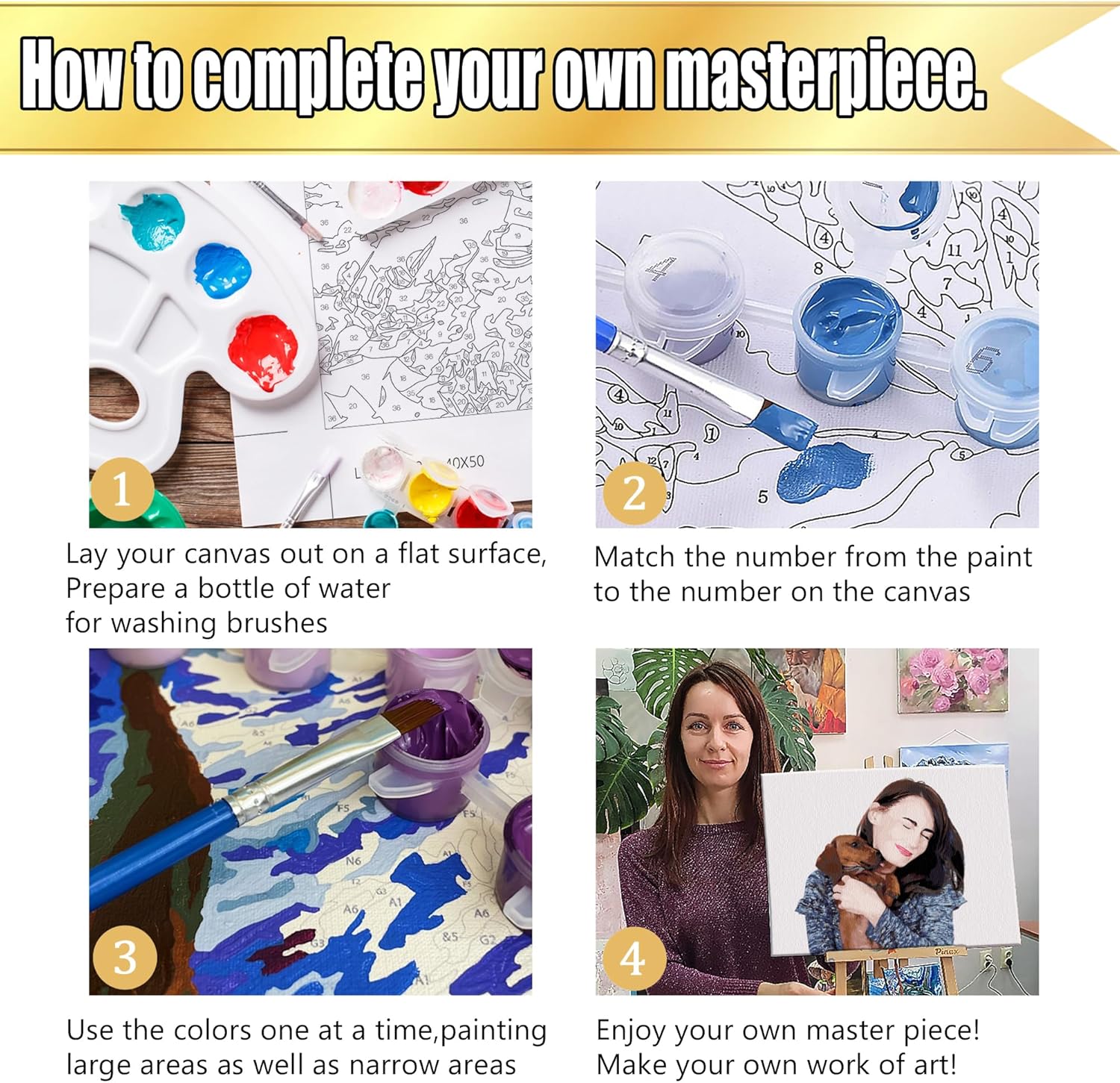 Dazella Pintura personalizada por números a partir de fotos, kits de pintura al óleo digital personalizados para adultos, pintura de lienzo por