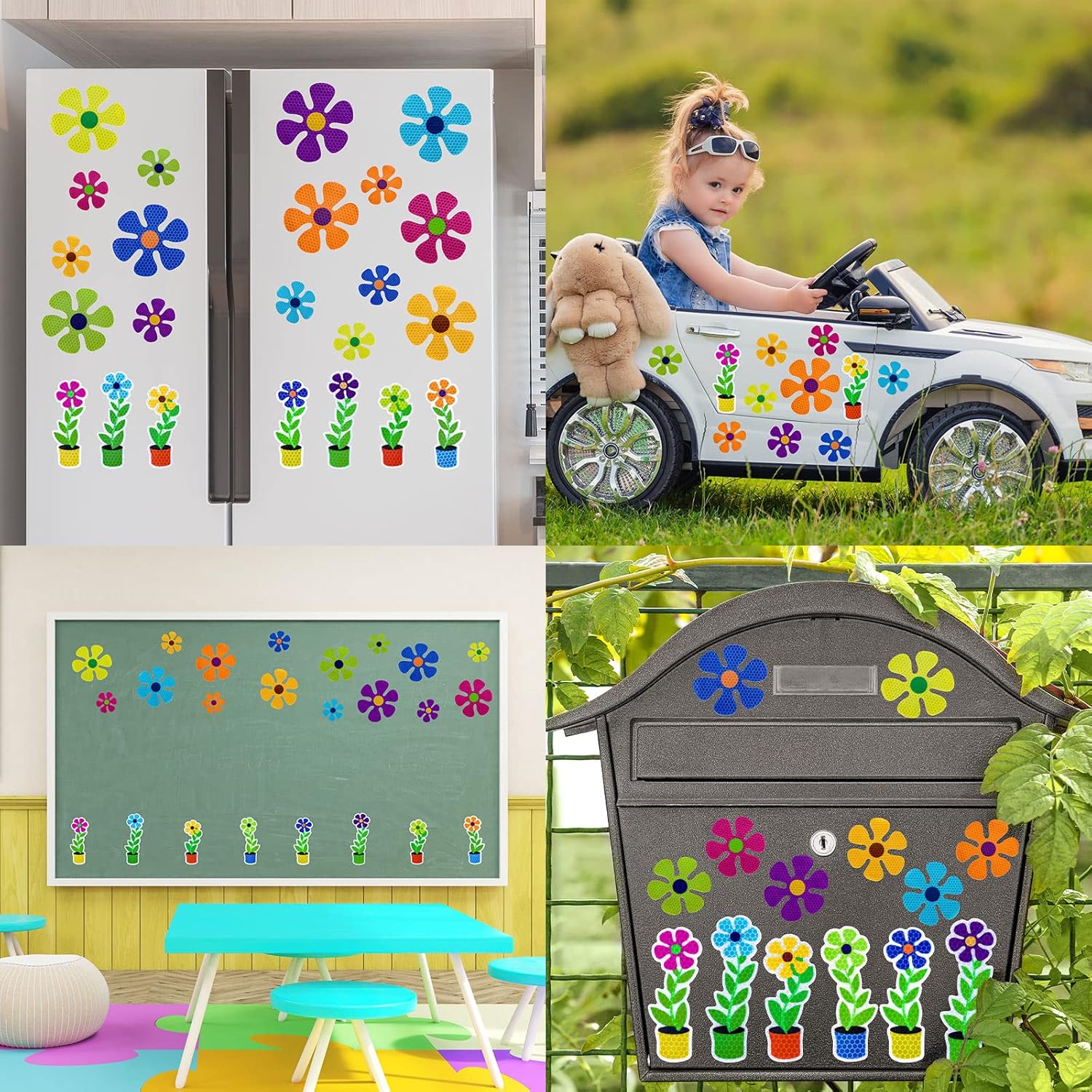 Whaline 24 calcomanías magnéticas de flores reflectantes multicolor para refrigerador, calcomanías magnéticas para buzón de metal (no para vehículos