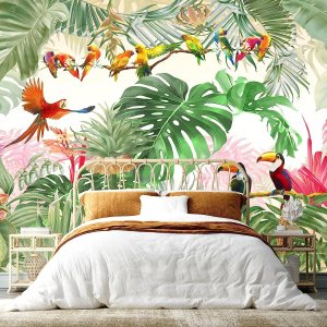 ZFBIZHI Papel tapiz tropical con hojas de plátano, Monstera y pájaro, para sala de estar, dormitorio, baño, oficina (no se pega ni se pega) ZFBIZHI Papel tapiz tropical con hojas de plátano, Monstera y pájaro, para sala de estar, dormitorio, baño, oficina (no se pega ni se pega)