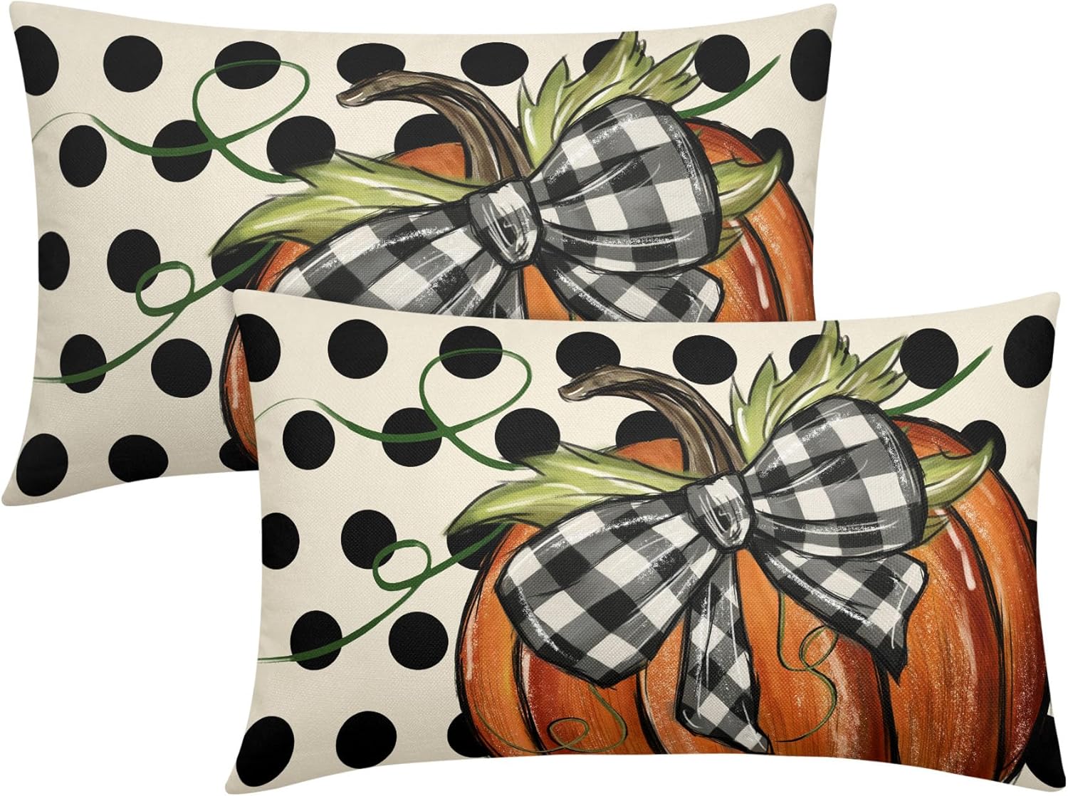 Juego de 2 fundas de almohada lumbares de calabaza con lunares otoñales de 12 x 20 pulgadas, para decoración del hogar, sofá, porche, exteriores