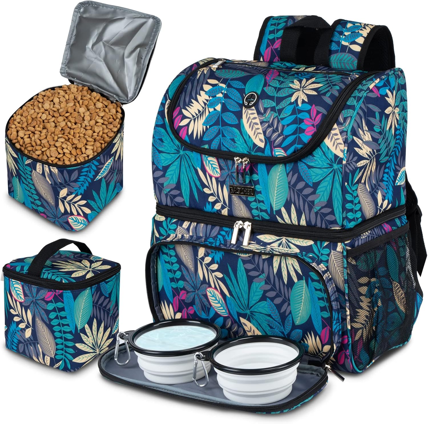 BAGLHER Bolsa de viaje para mascotas, mochila de doble capa para suministros para mascotas (para todos los suministros de viaje para mascotas),