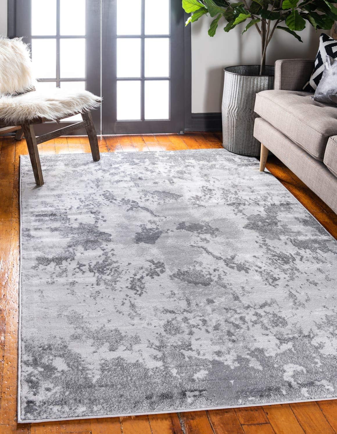 Unique Loom Metro Collection – Alfombra abstracta de transición con piedra de cemento, 5 x 8 pies, gris claromarfil